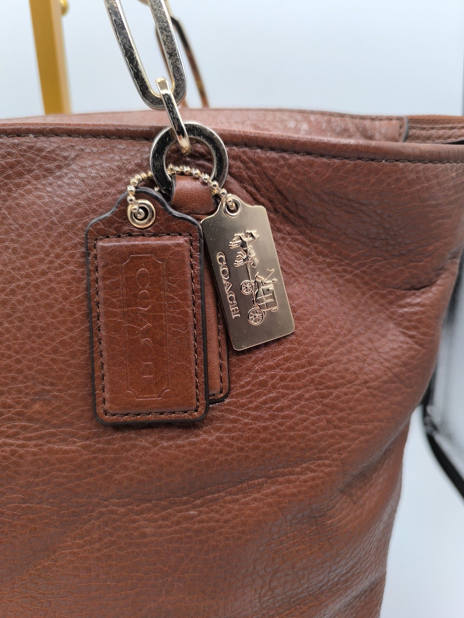 Coach Brown Pebbled Leather Tote Handbag image 2