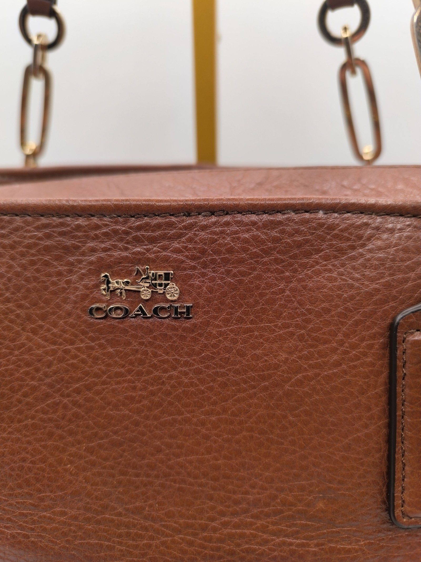 Coach Brown Pebbled Leather Tote Handbag image 3