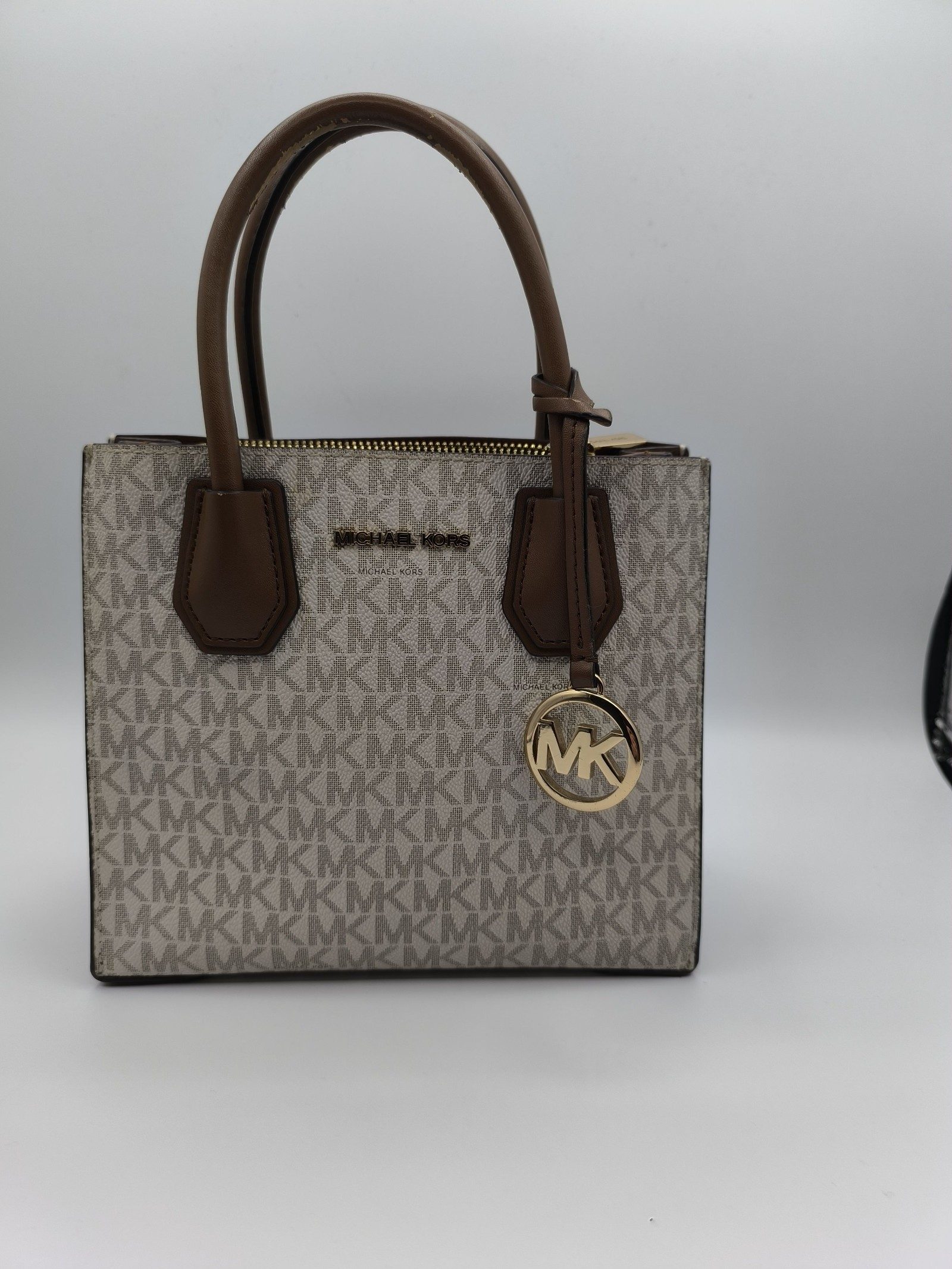Michael Kors Beige & Brown Logo Print Handbag Medium