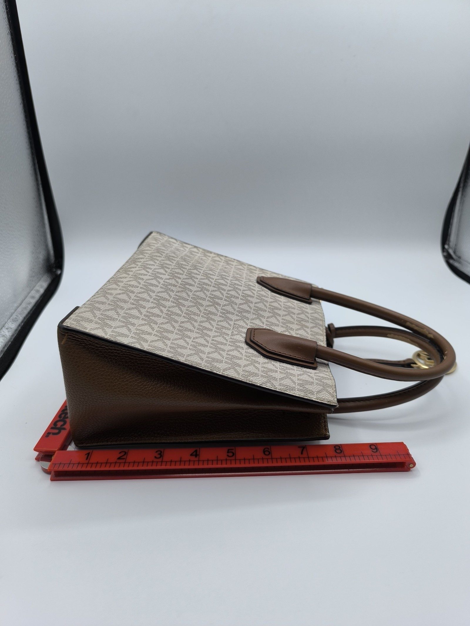 Michael Kors Beige & Brown Logo Print Handbag Medium image 7