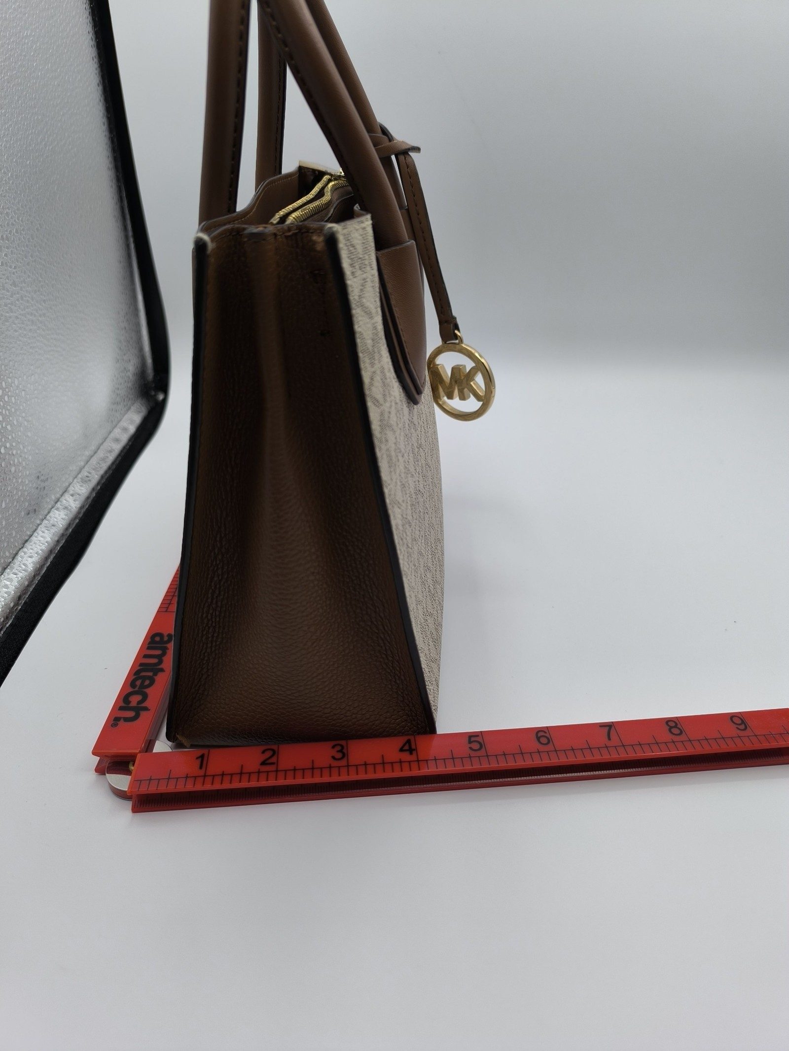 Michael Kors Beige & Brown Logo Print Handbag Medium image 8