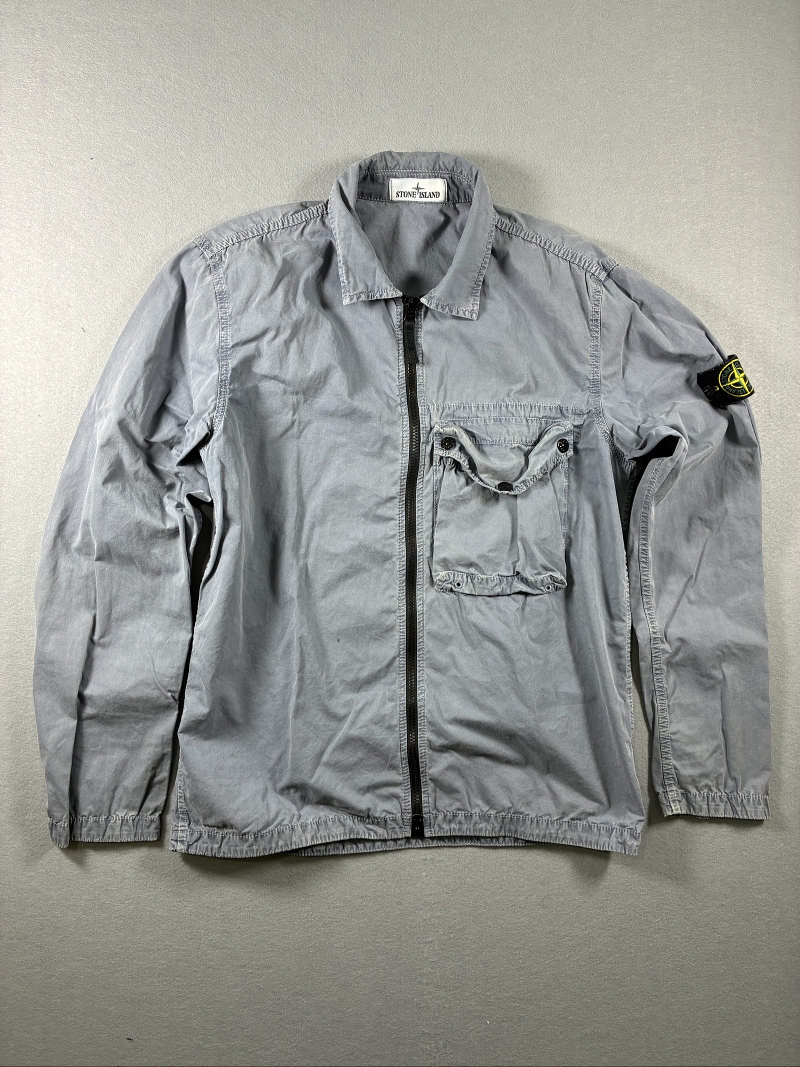 Stone Island Grey Zip Front Shirt Jacket Large
