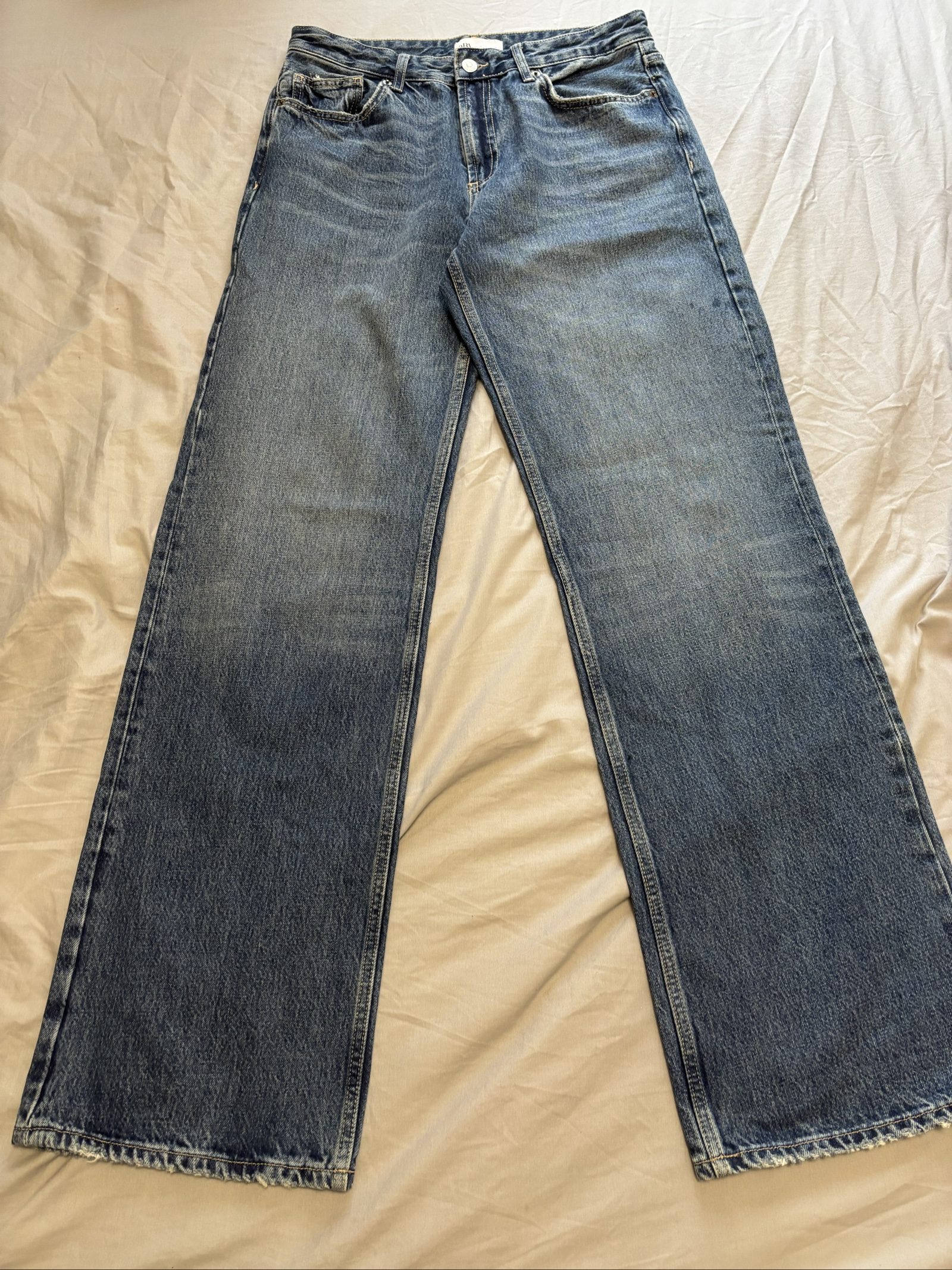 Zara Blue Denim Uk 12 Wide Leg Jeans 32