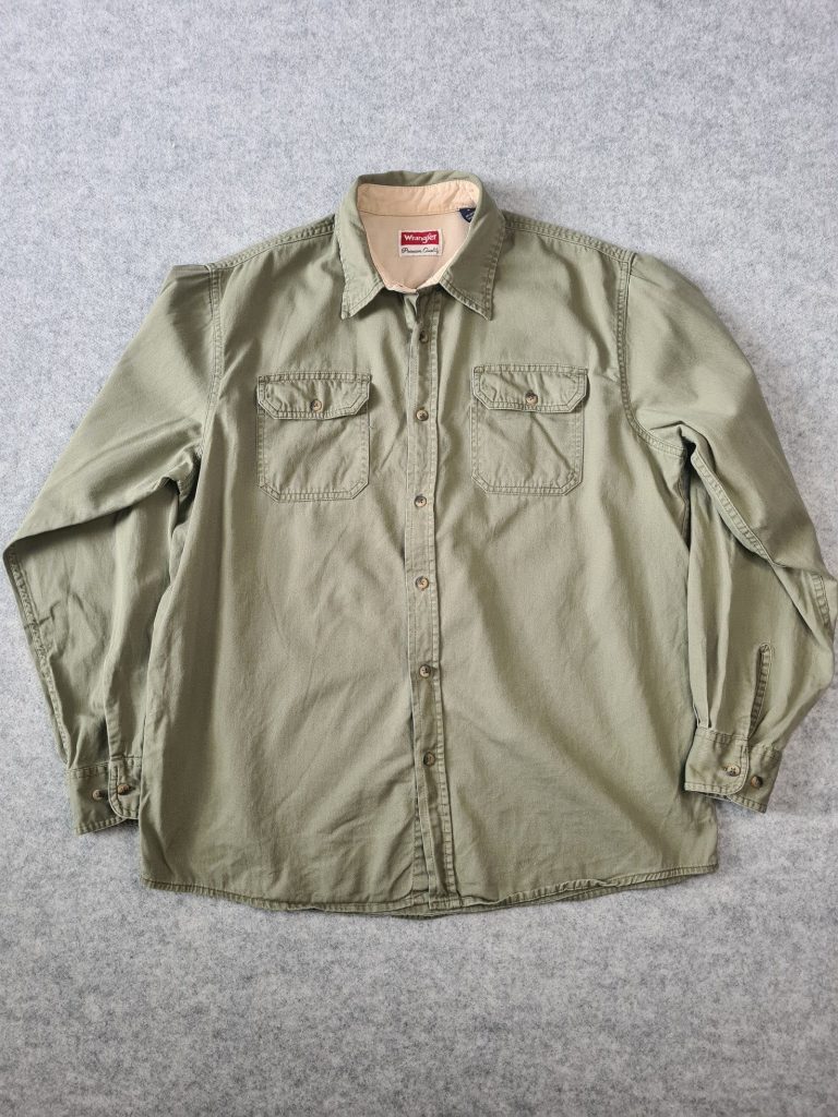 Wrangler Green Cotton Shirt Long Sleeve Western Large 1115