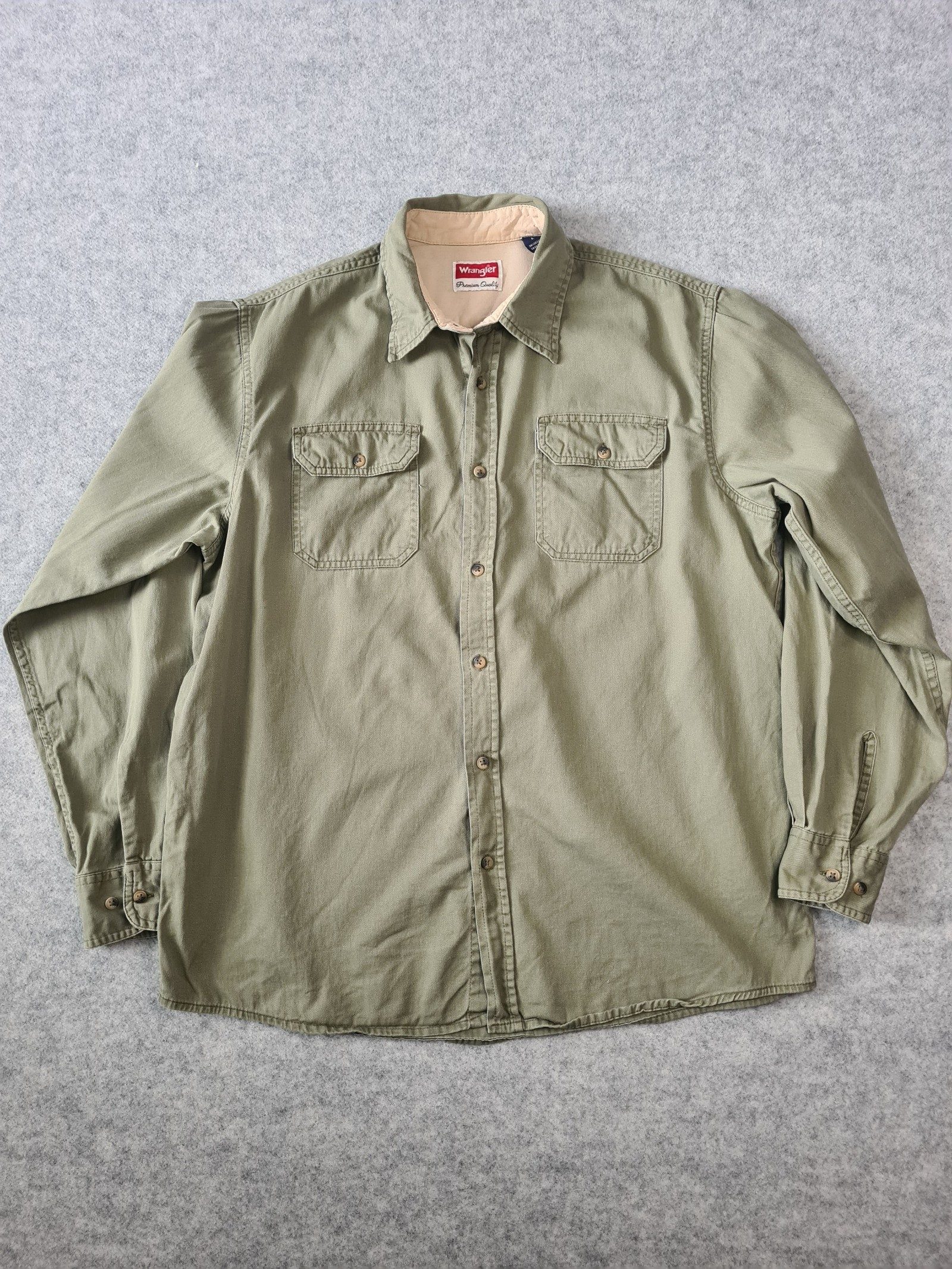 Wrangler Green Cotton Shirt Long Sleeve Western Large 1115