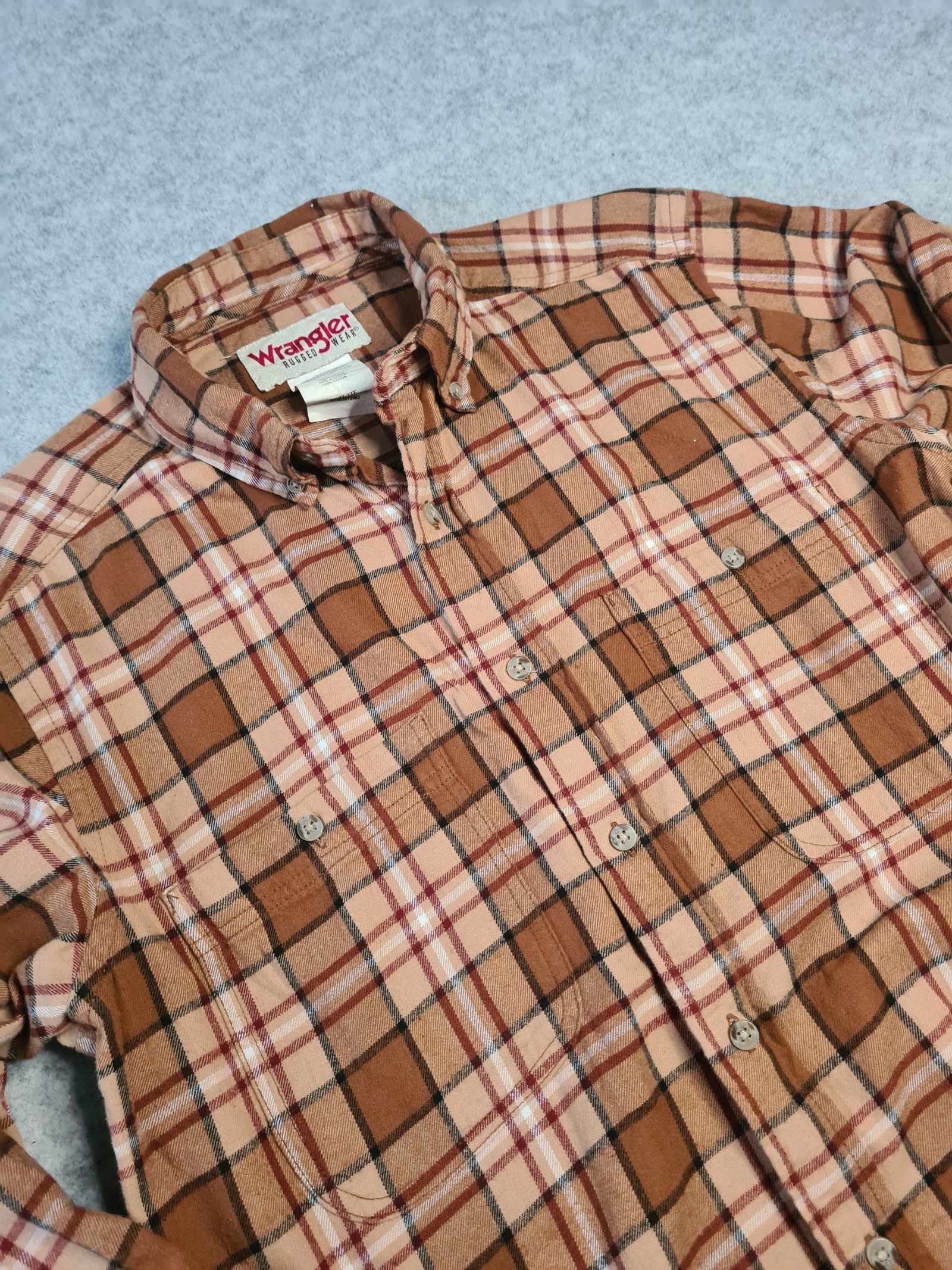 Wrangler Men's Brown Beige Check Button Down Shirt Large 1113 image 4