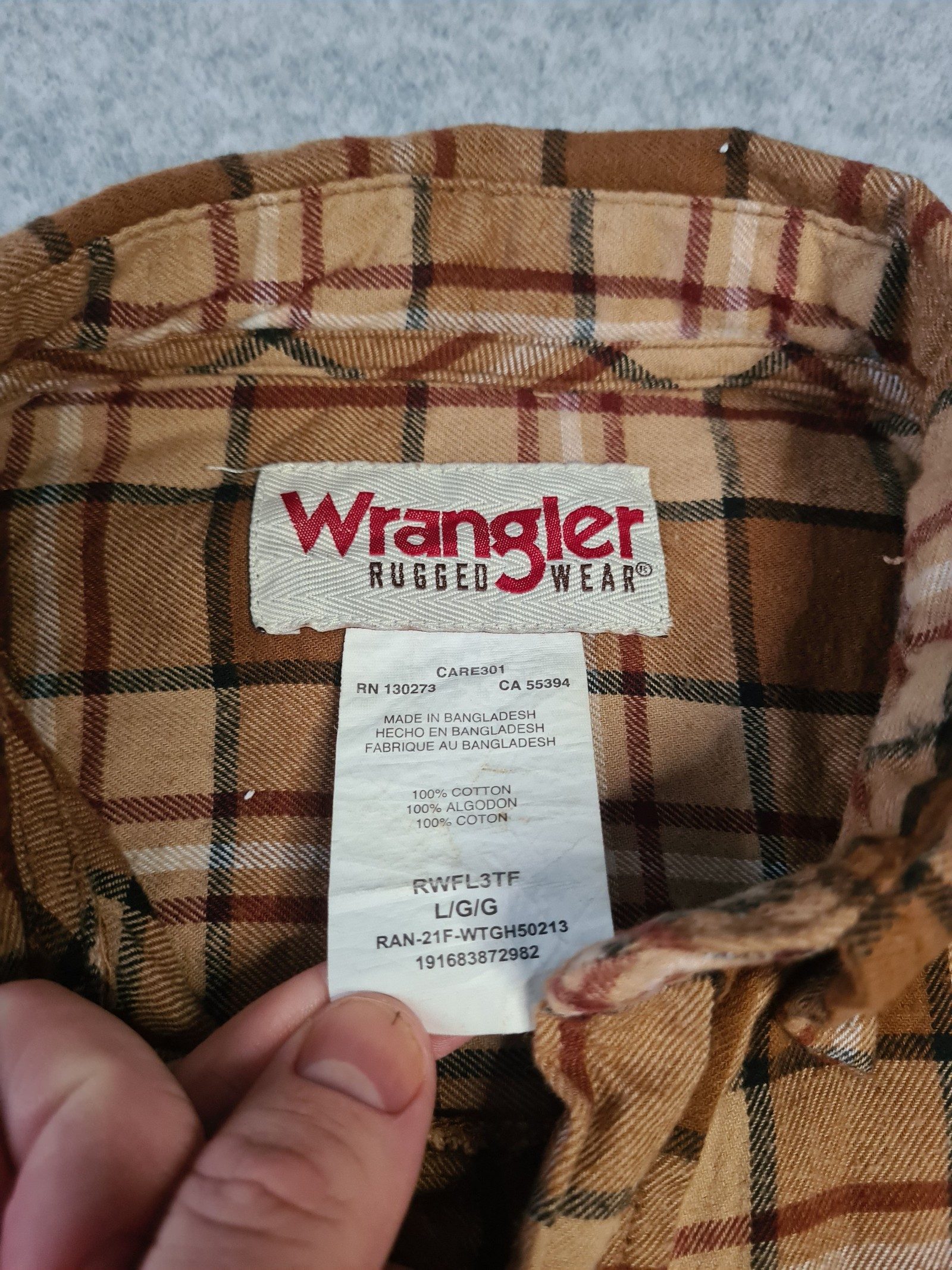 Wrangler Men's Brown Beige Check Button Down Shirt Large 1113 image 5