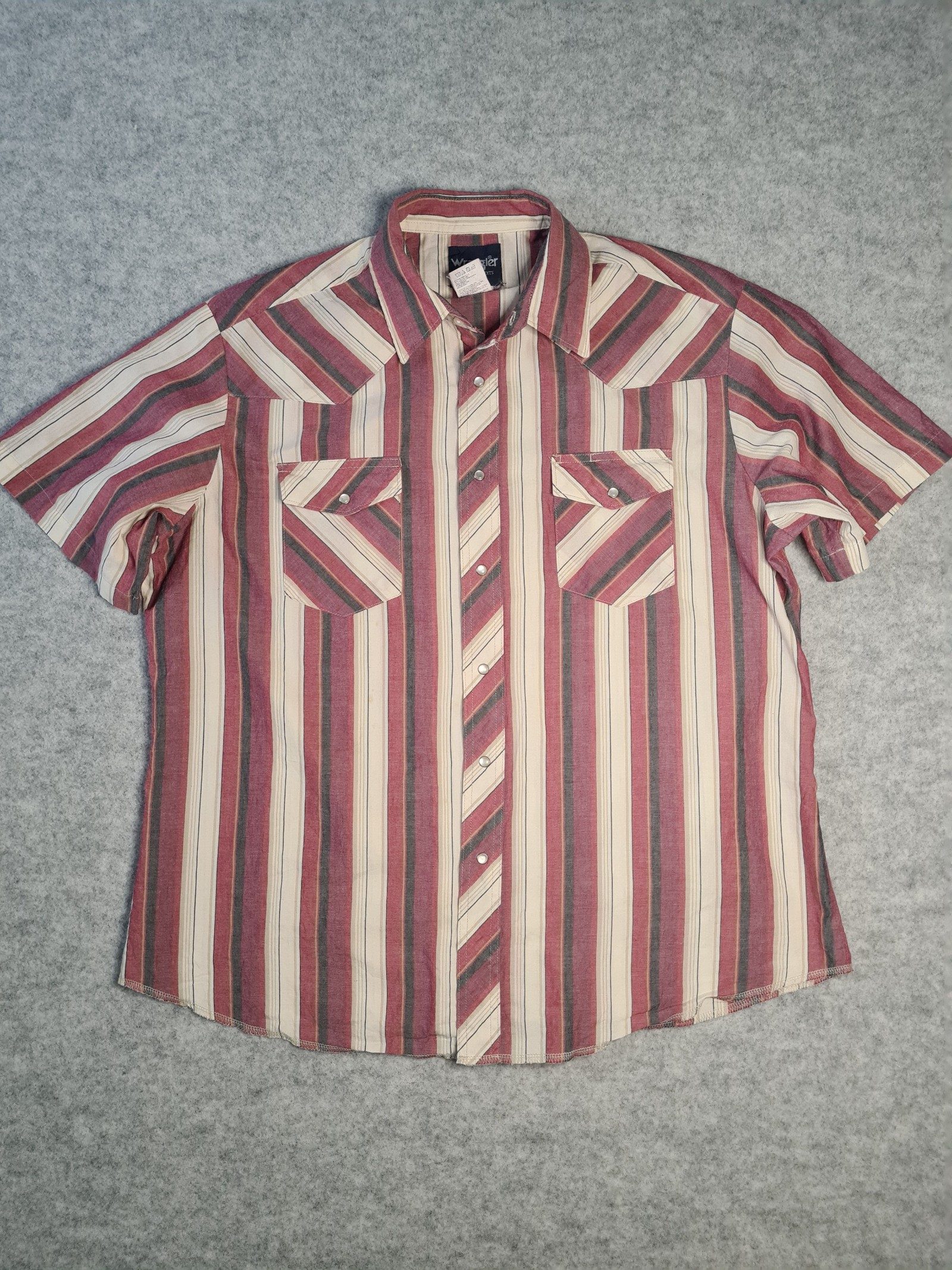 Wrangler Men’s Western Shirt Red Beige Grey Stripe XL 1111