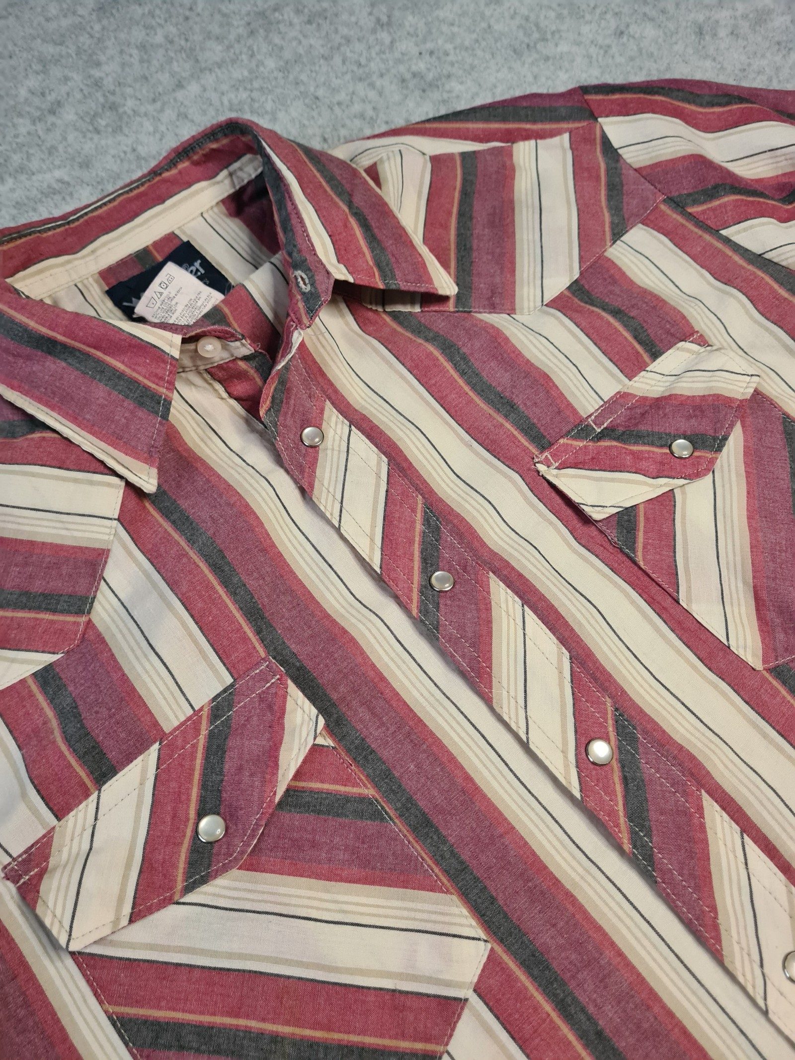 Wrangler Men’s Western Shirt Red Beige Grey Stripe XL 1111 image 2