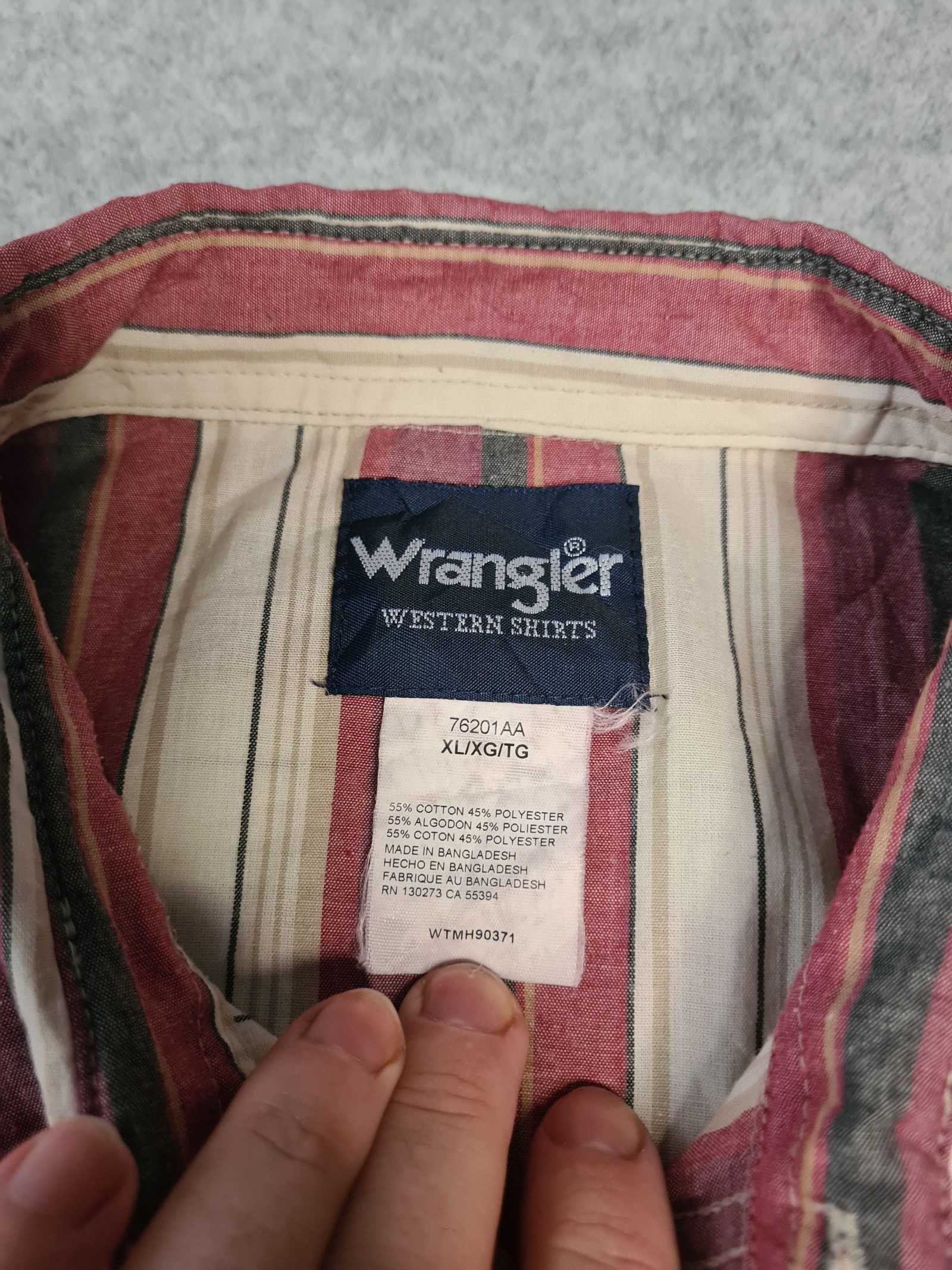 Wrangler Men’s Western Shirt Red Beige Grey Stripe XL 1111 image 3