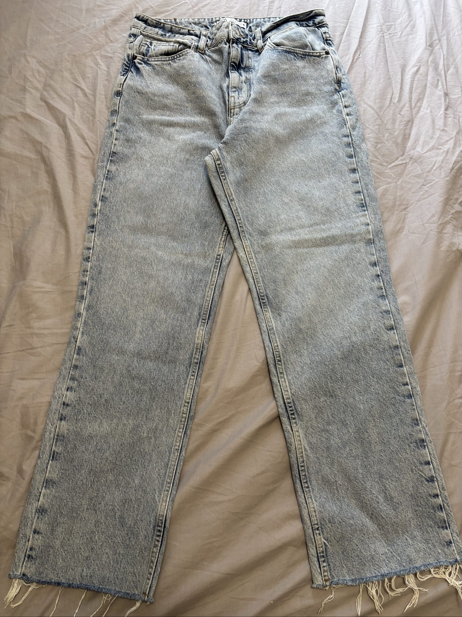 Zara Women's Light Blue Denim Jeans Size 12 Raw Hem