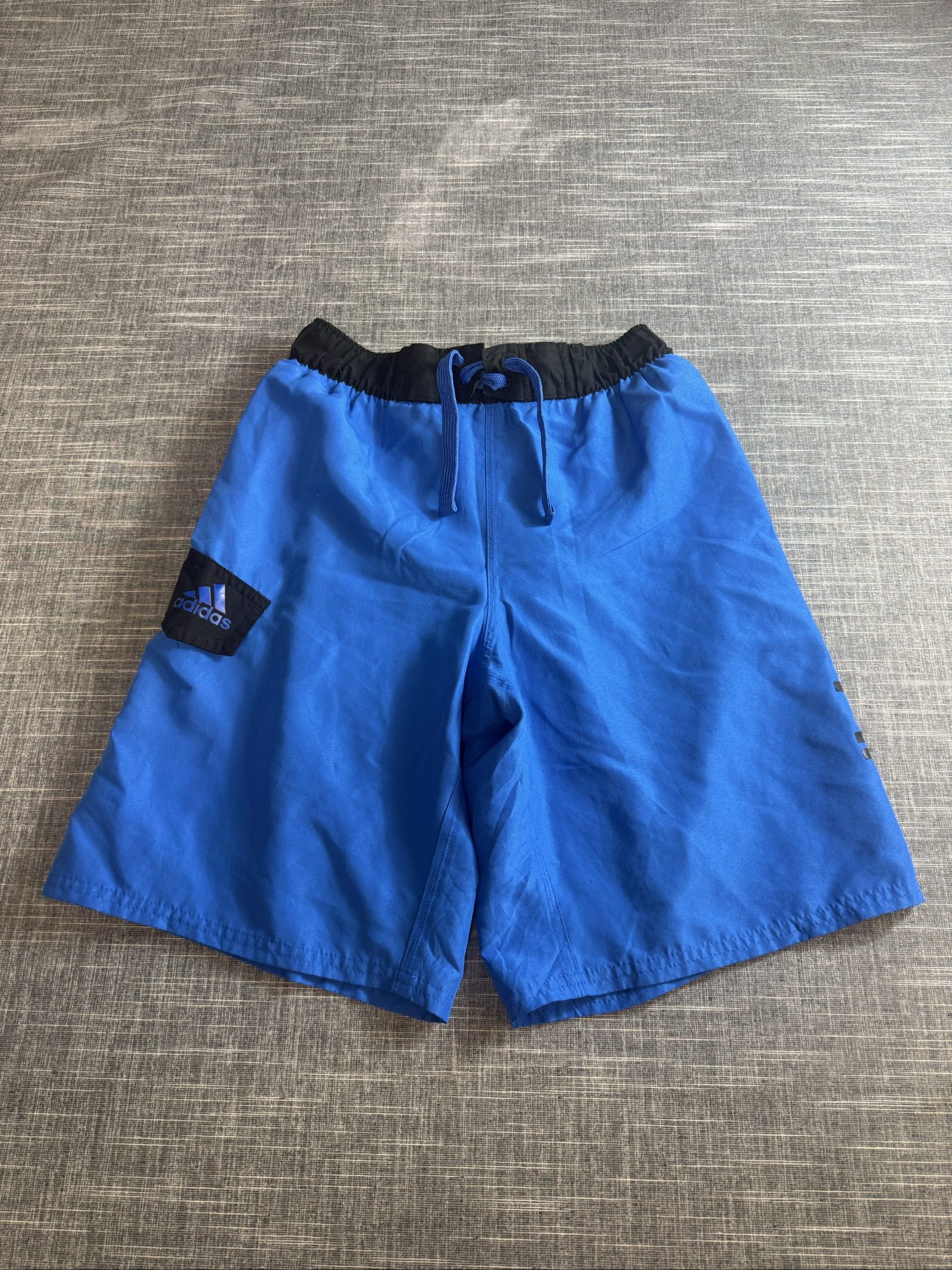 Adidas Men’s Blue Black Swim Shorts Elastic Waist Medium Polyester