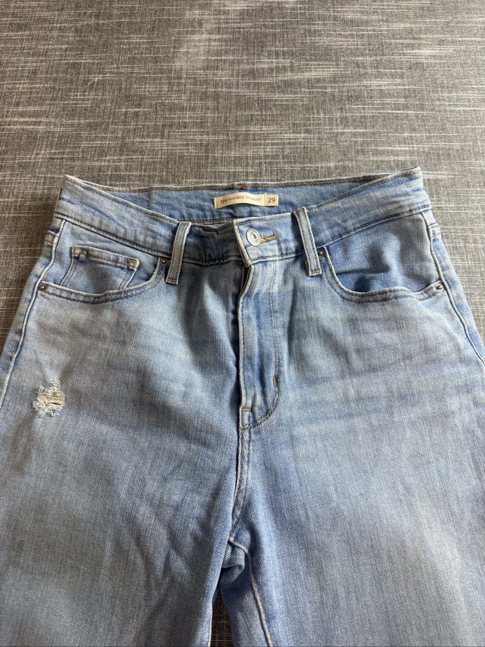 Levi's 724 High Rise Straight Women's Jeans 29 Light Blue Distressed Denim image 3