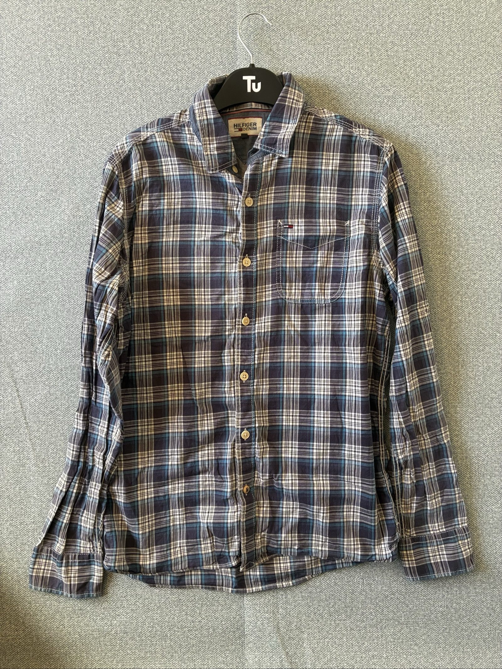 Hilfiger Denim Men's Blue & White Checked Shirt Small Casual