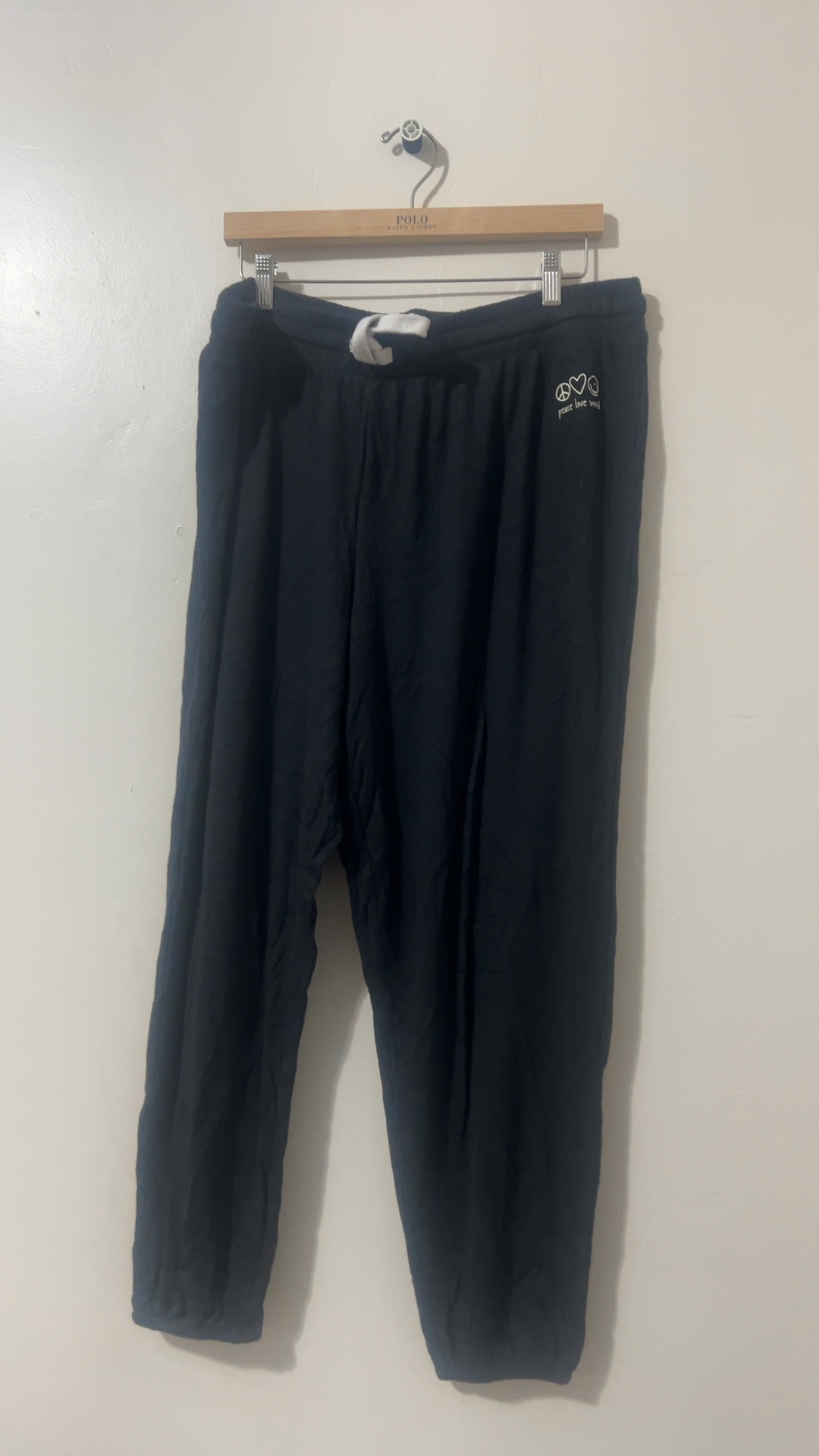 Peace Love World Black Sweatpants Large Peace Love Smile Logo