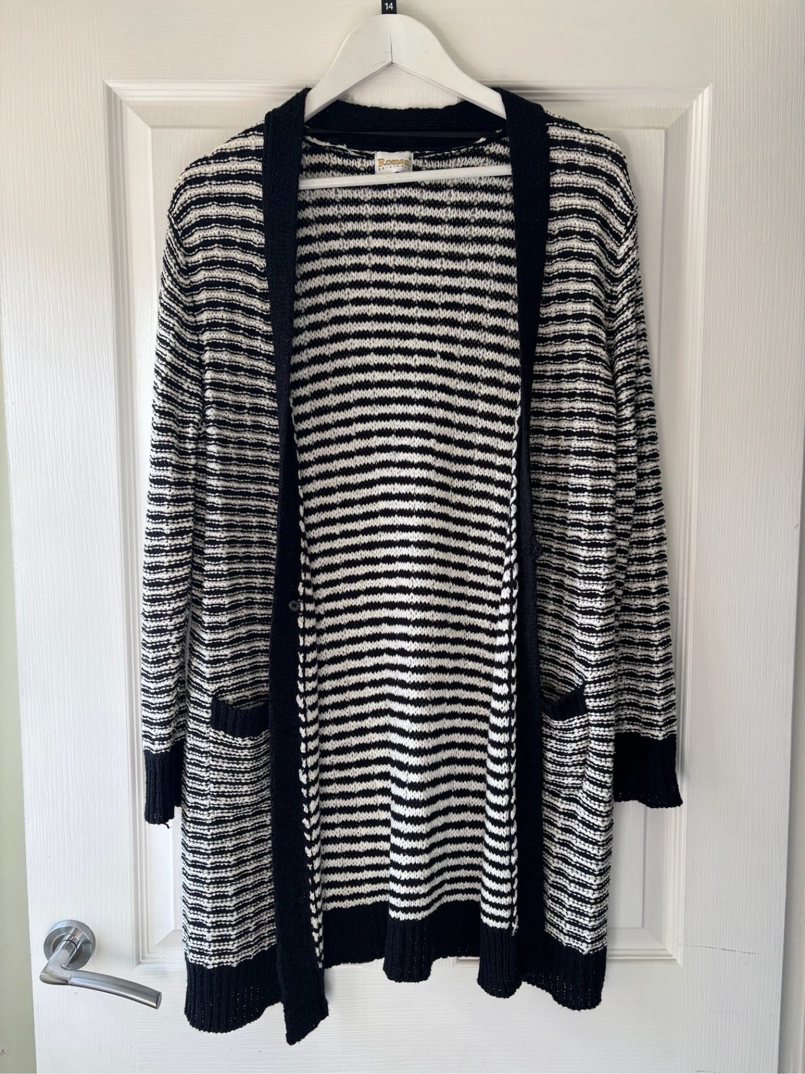 Roman Black & White Striped Knitted Cardigan Small