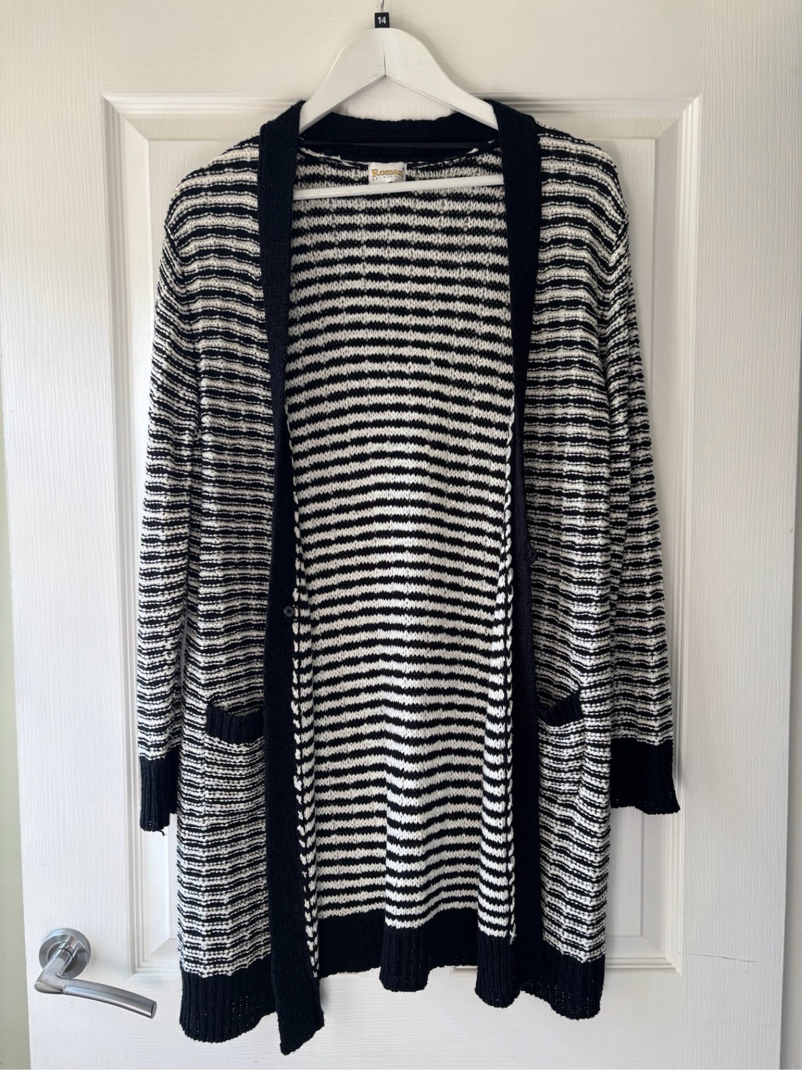 Roman Black & White Striped Knitted Cardigan Small image 2