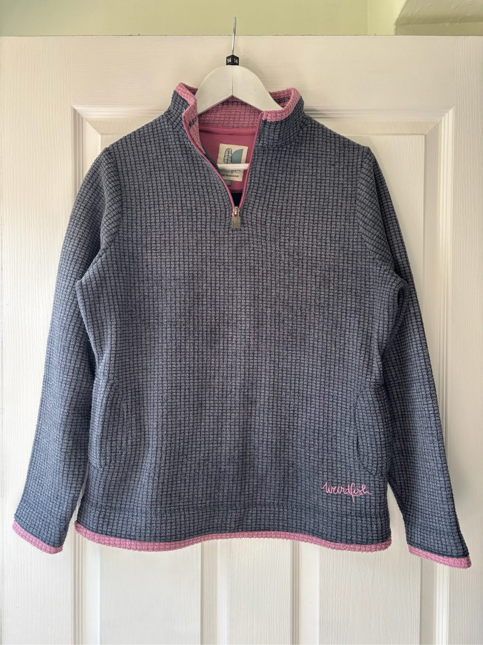 Weird Fish Women's Grey & Pink Half-Zip Fleece Jumper Size 12