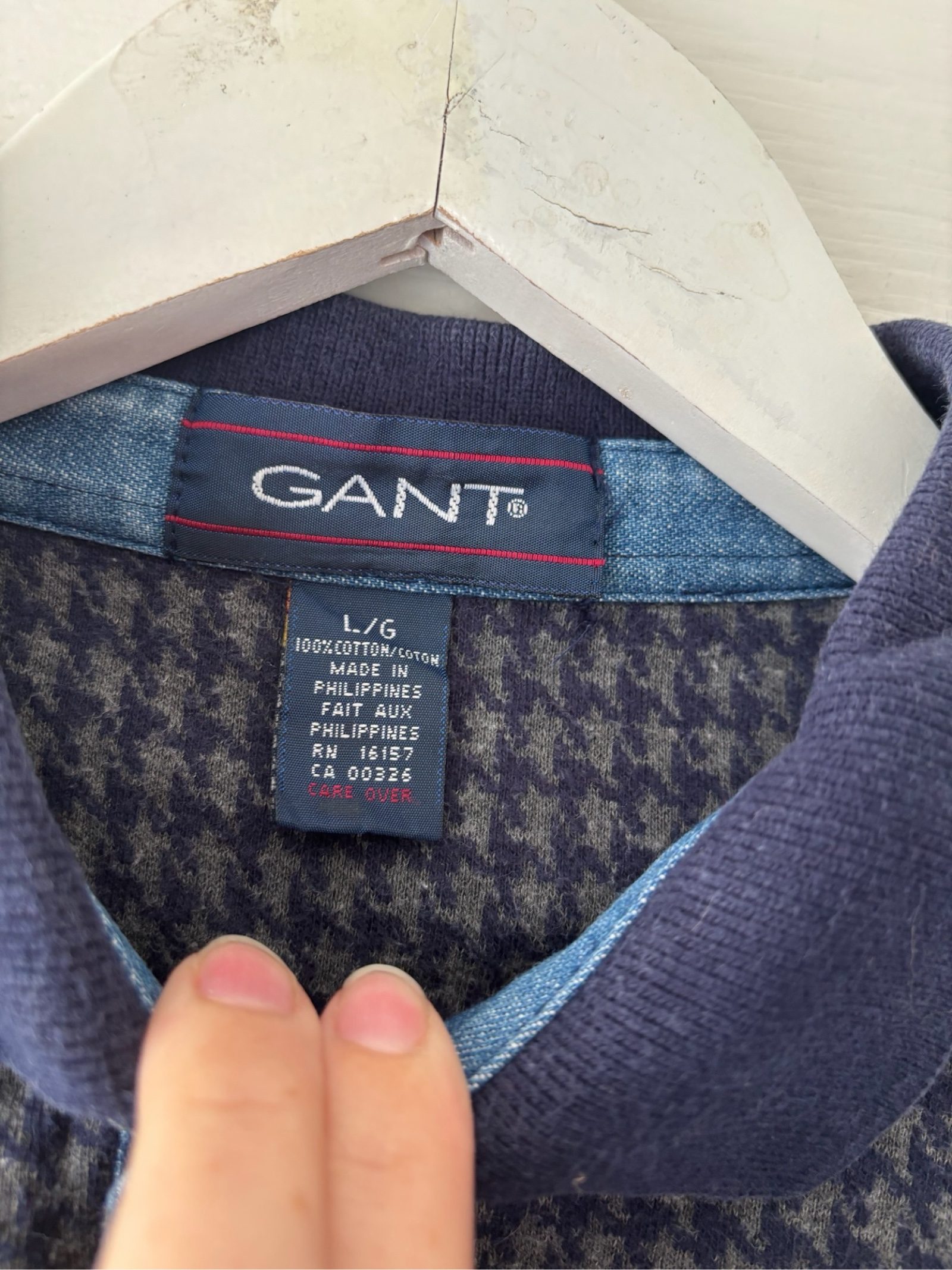 GANT Men's Navy & Grey Houndstooth Polo Shirt Large Cotton image 2