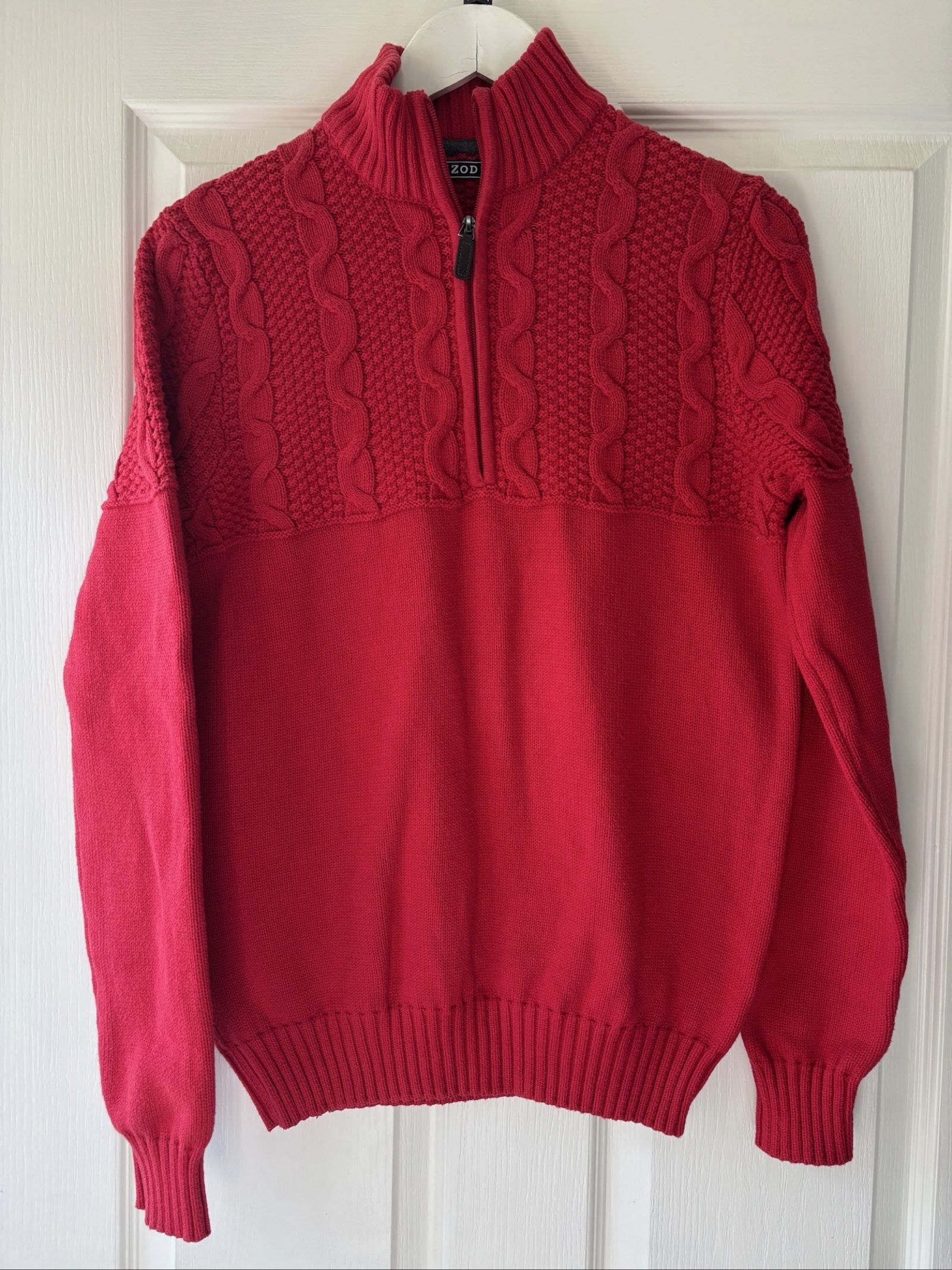 IZOD Men's Red Half-Zip Cotton Cable Knit Sweater Small
