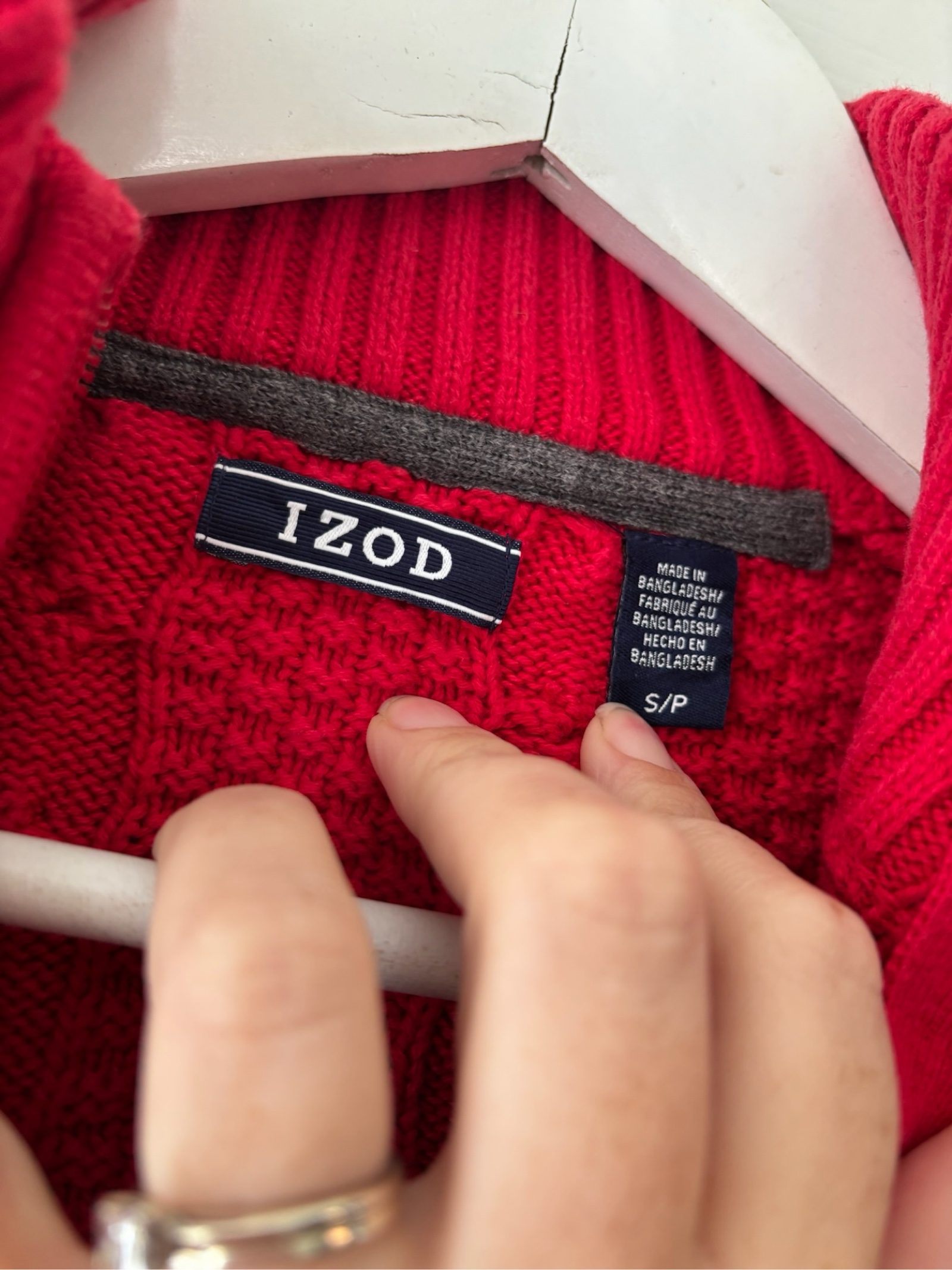 IZOD Men's Red Half-Zip Cotton Cable Knit Sweater Small image 2