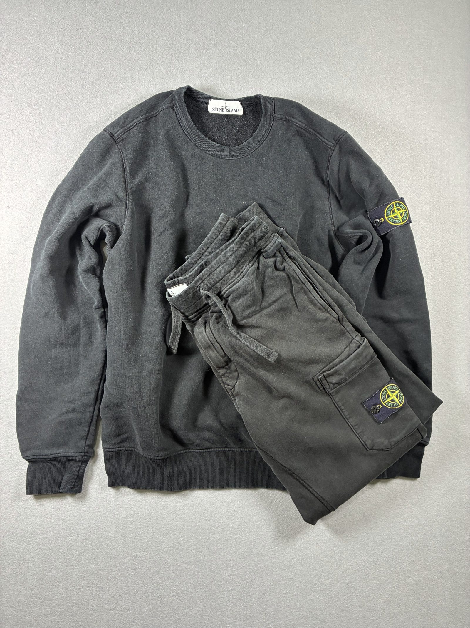 Stone Island Black Sweatshirt & Cargo Joggers Set Tracksuit Medium Cotton