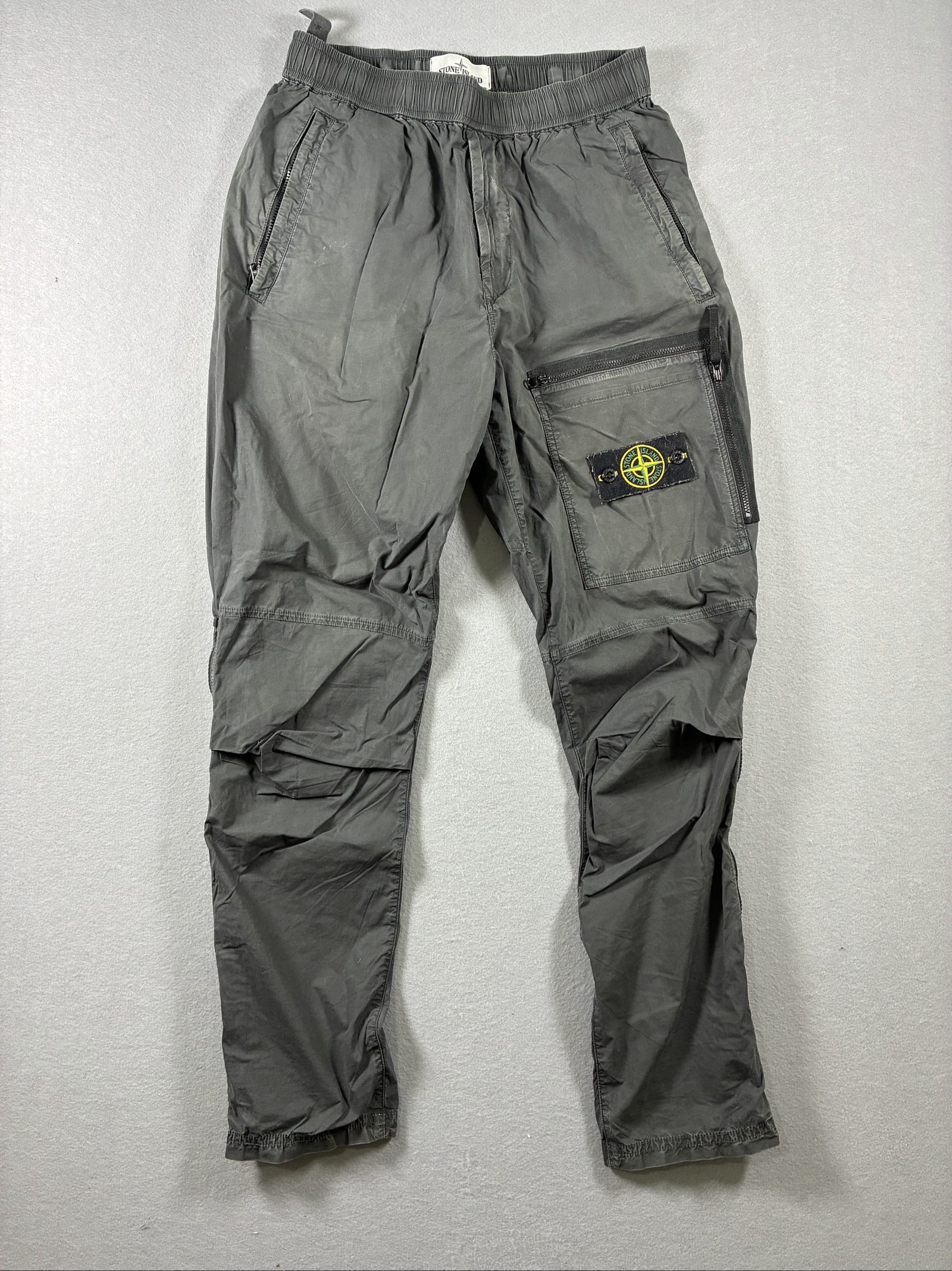 Stone Island Grey Cargo Joggers W 28 Elastic Waist Zipper Pockets