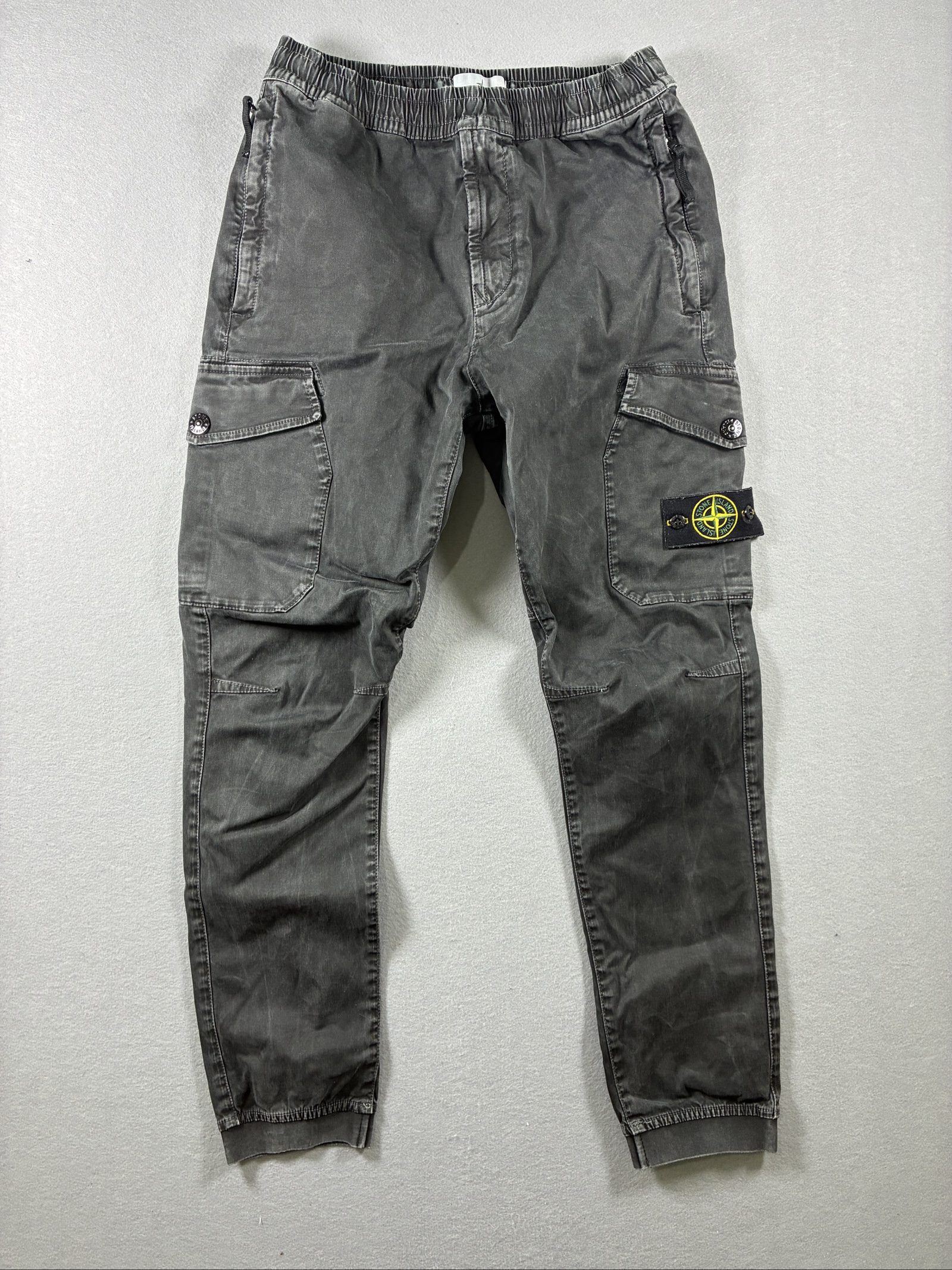 Stone Island Grey Cargo Joggers 30 Elastic Waist Logo Patch