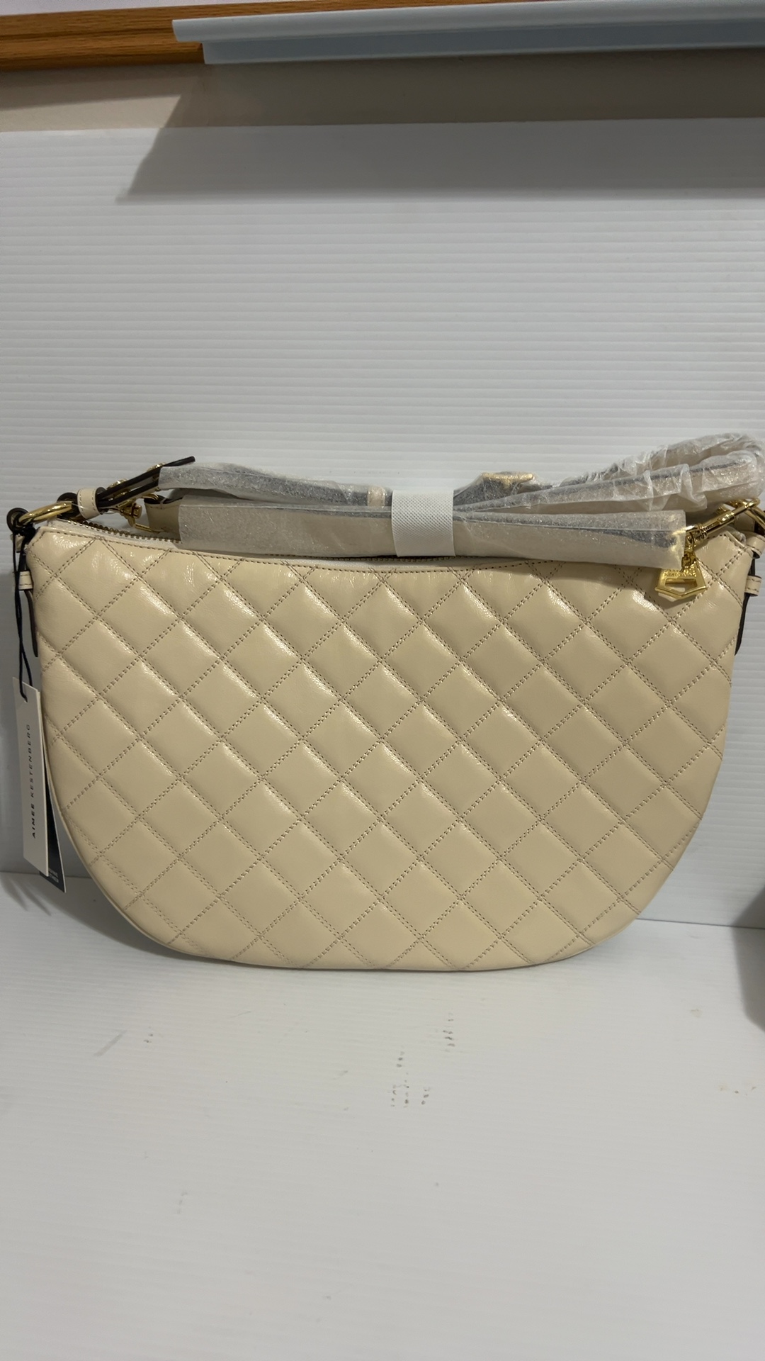 Aimee Kestenberg Beige Quilted Genuine Leather Crossbody Bag