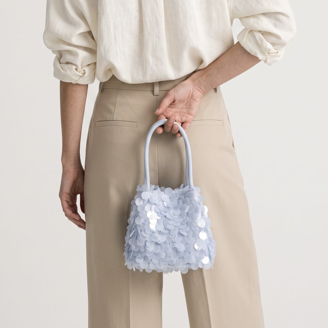 Coastal Summer Sequin Structured Shoulder Bag Light Blue Luxe Statement Cocktail Party image 7