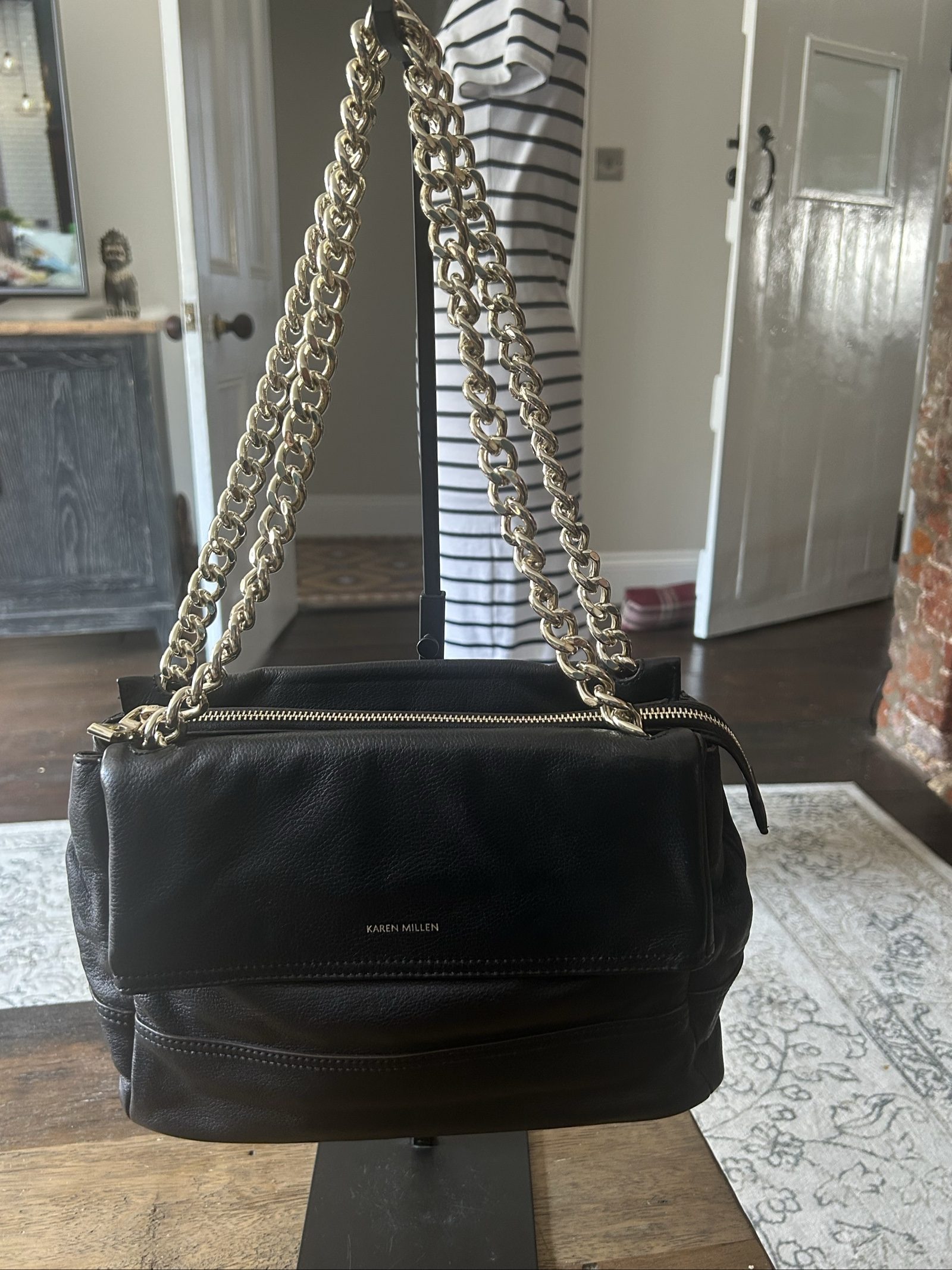Karen Millen Black Leather Chain Strap Shoulder Bag