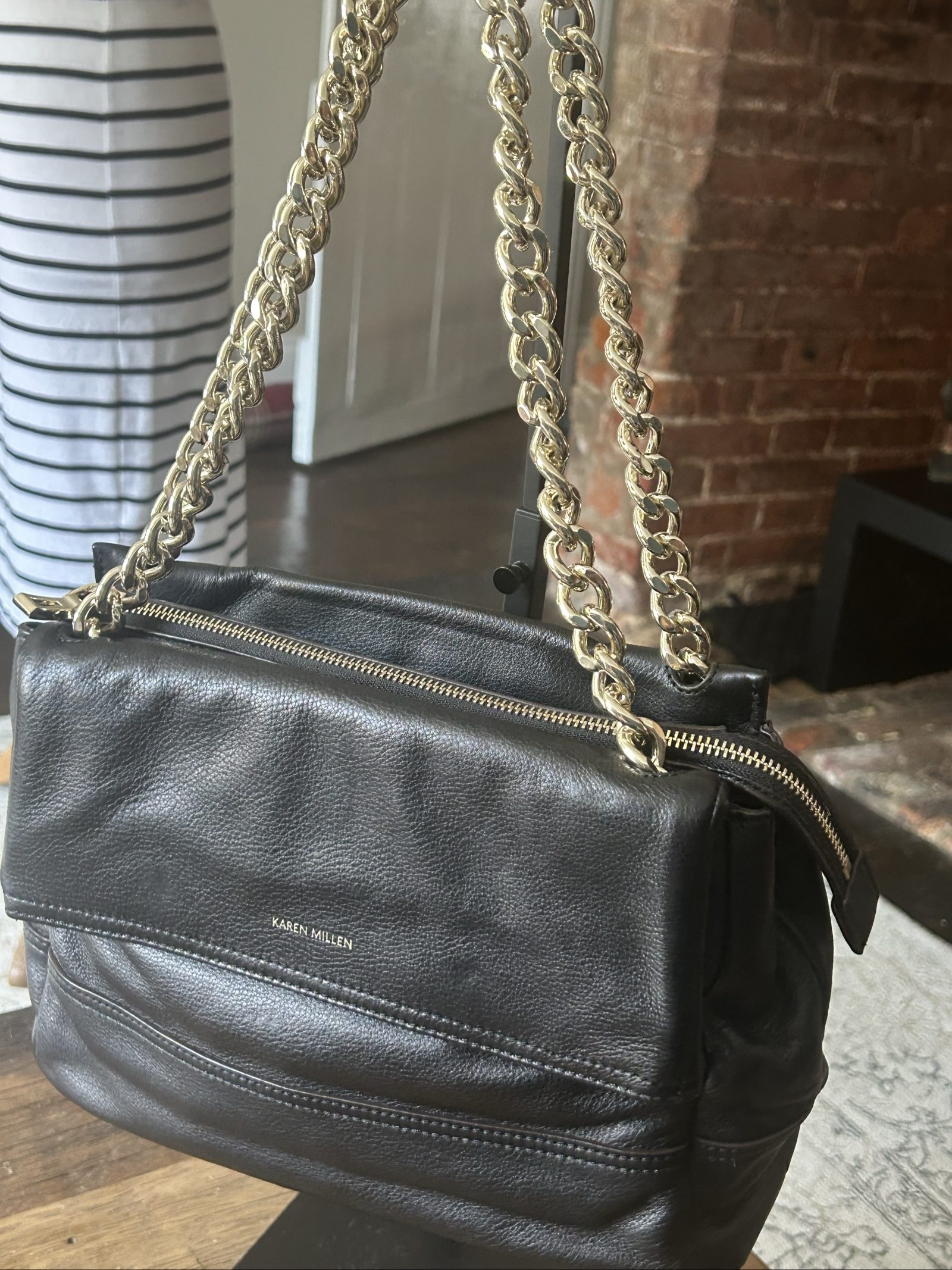 Karen Millen Black Leather Chain Strap Shoulder Bag image 2