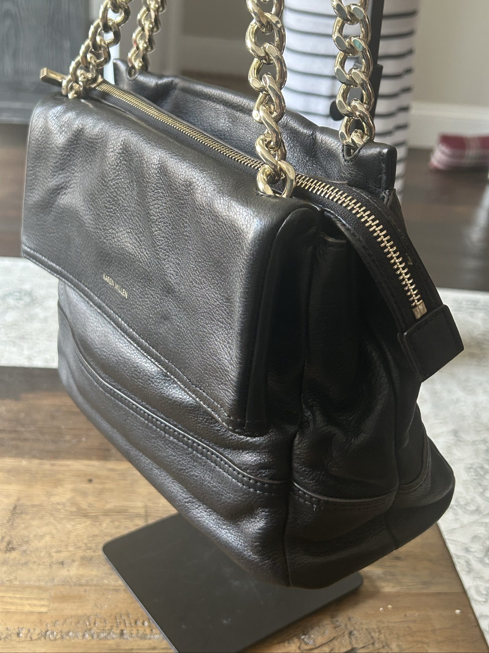 Karen Millen Black Leather Chain Strap Shoulder Bag image 4