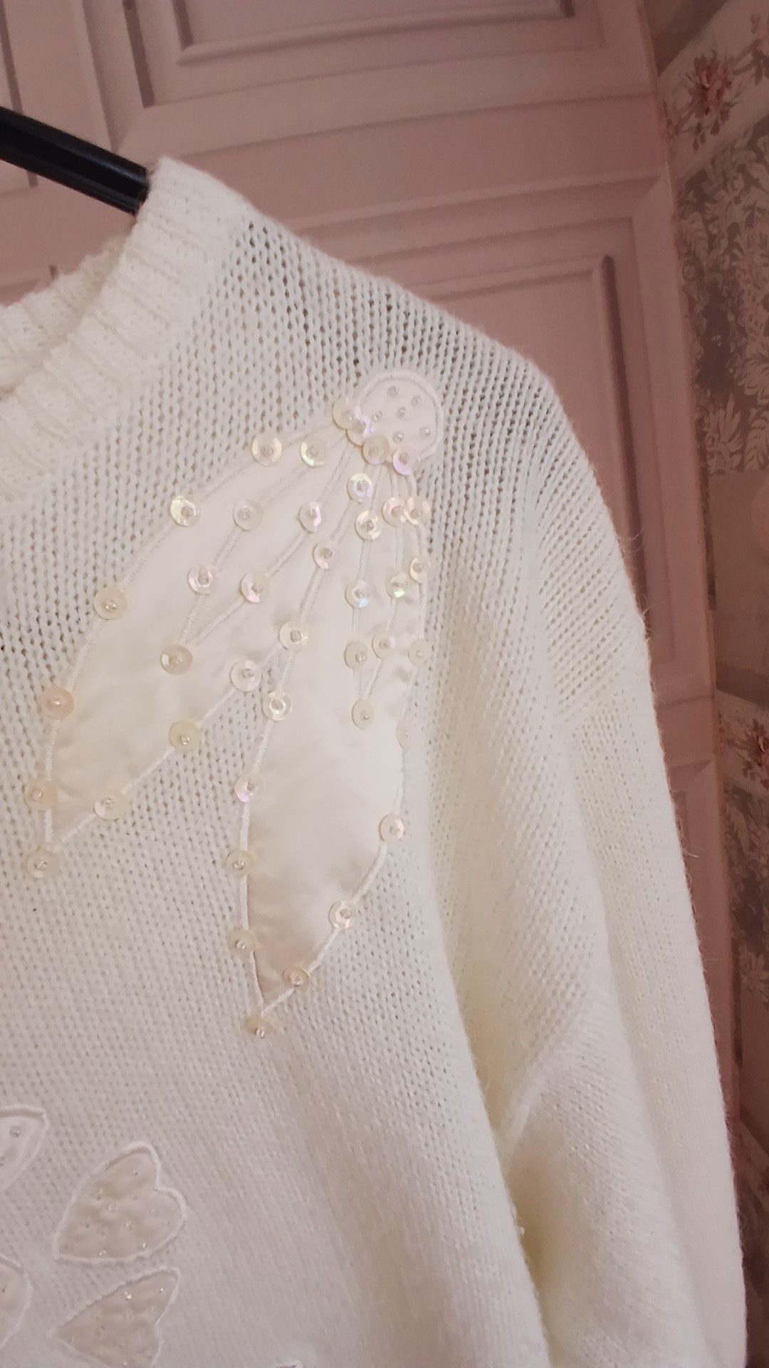 Frank Saul White Sequin Embellished Vintage Knit Jumper image 2