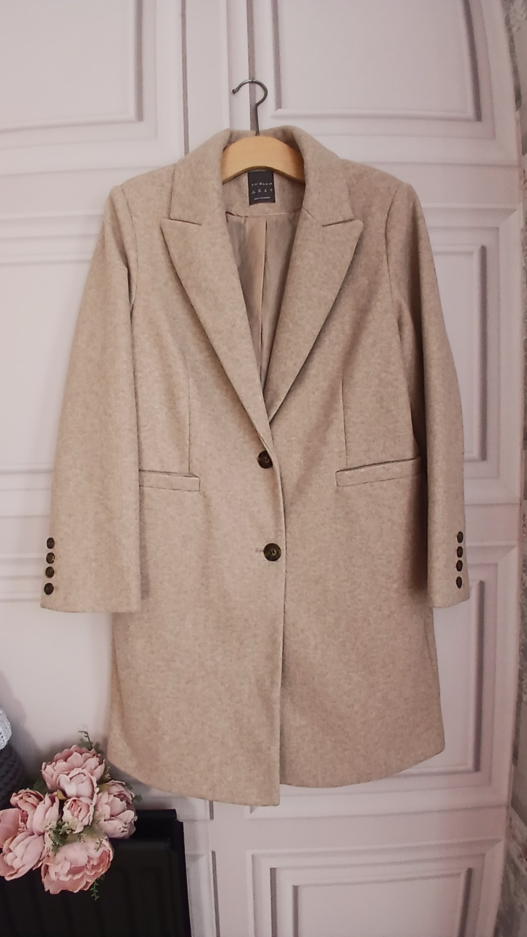 Primark Beige Wool Blend Single-Breasted Coat UK 12 Brand New