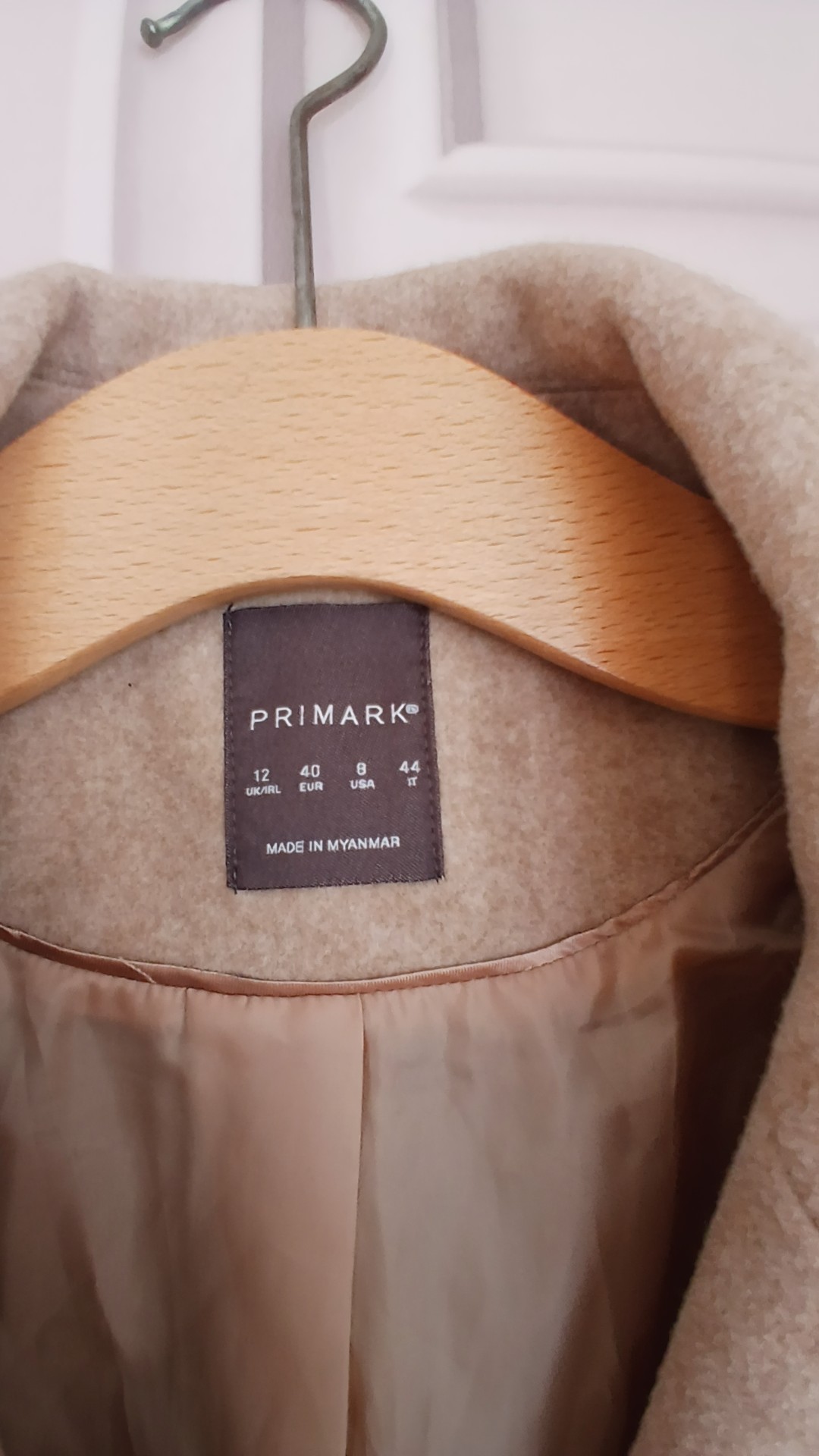 Primark Beige Wool Blend Single-Breasted Coat UK 12 Brand New image 4