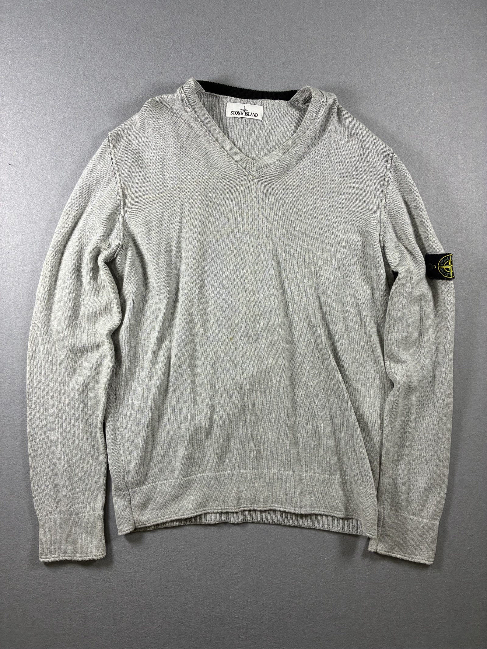 Stone Island Grey V-Neck Cotton Sweater XXL