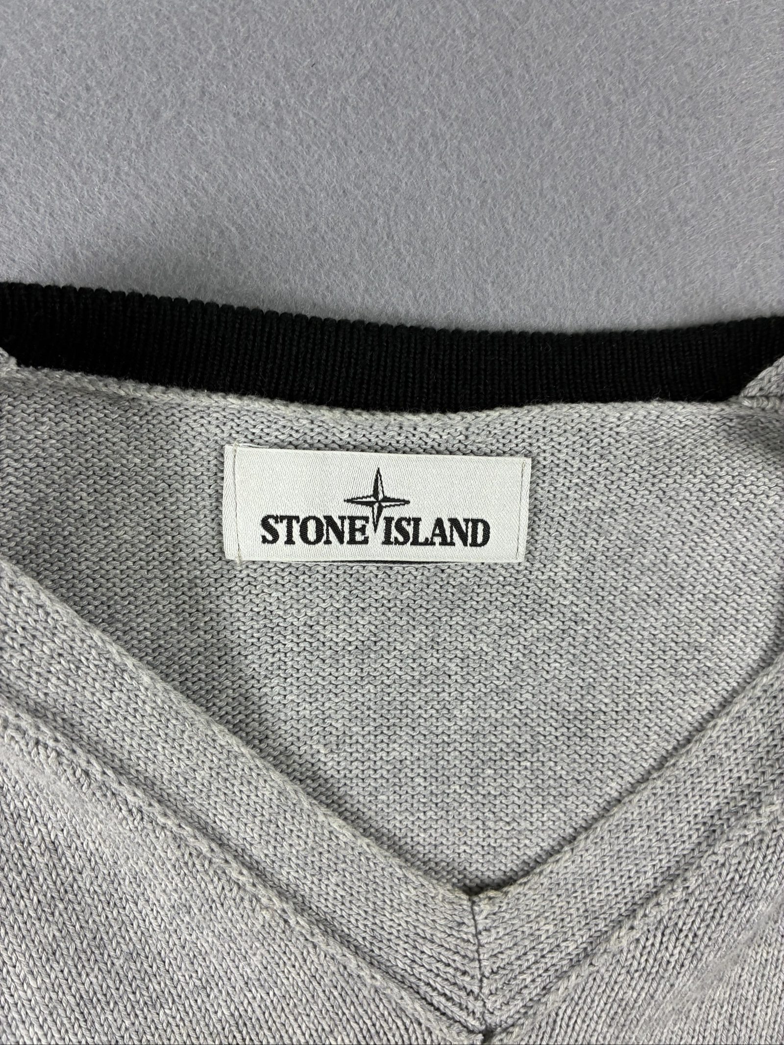 Stone Island Grey V-Neck Cotton Sweater XXL image 2