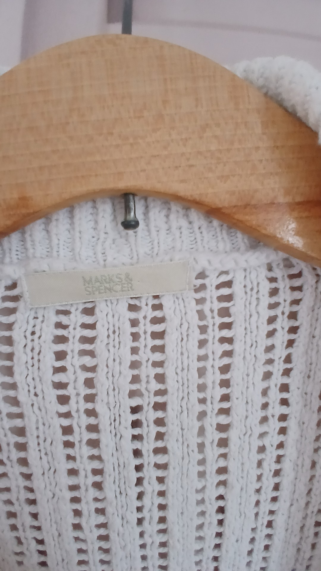 Marks & Spencer White Cotton Knit Cardigan UK 12 Wooden button image 3