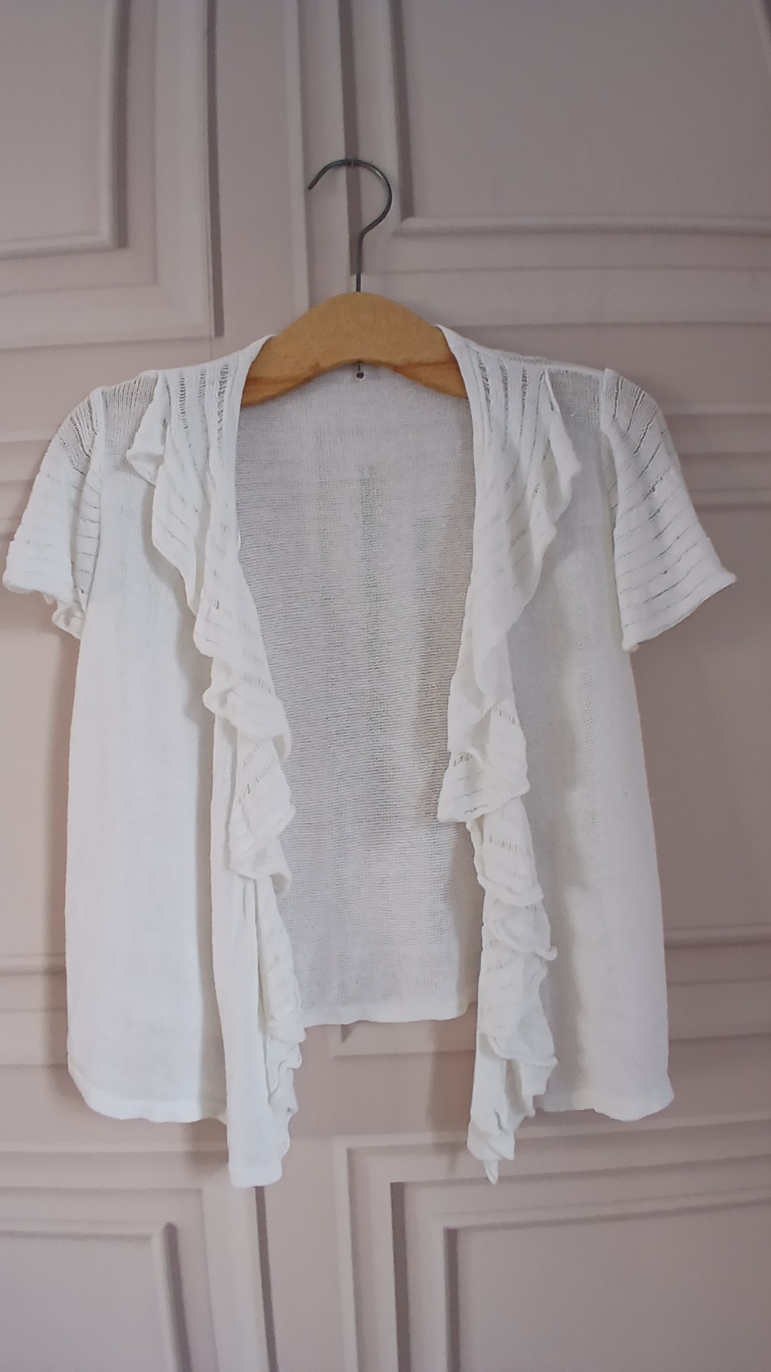 Marks & Spencer White Open Front Ruffle Knitted Cardigan Size 14UK 14
