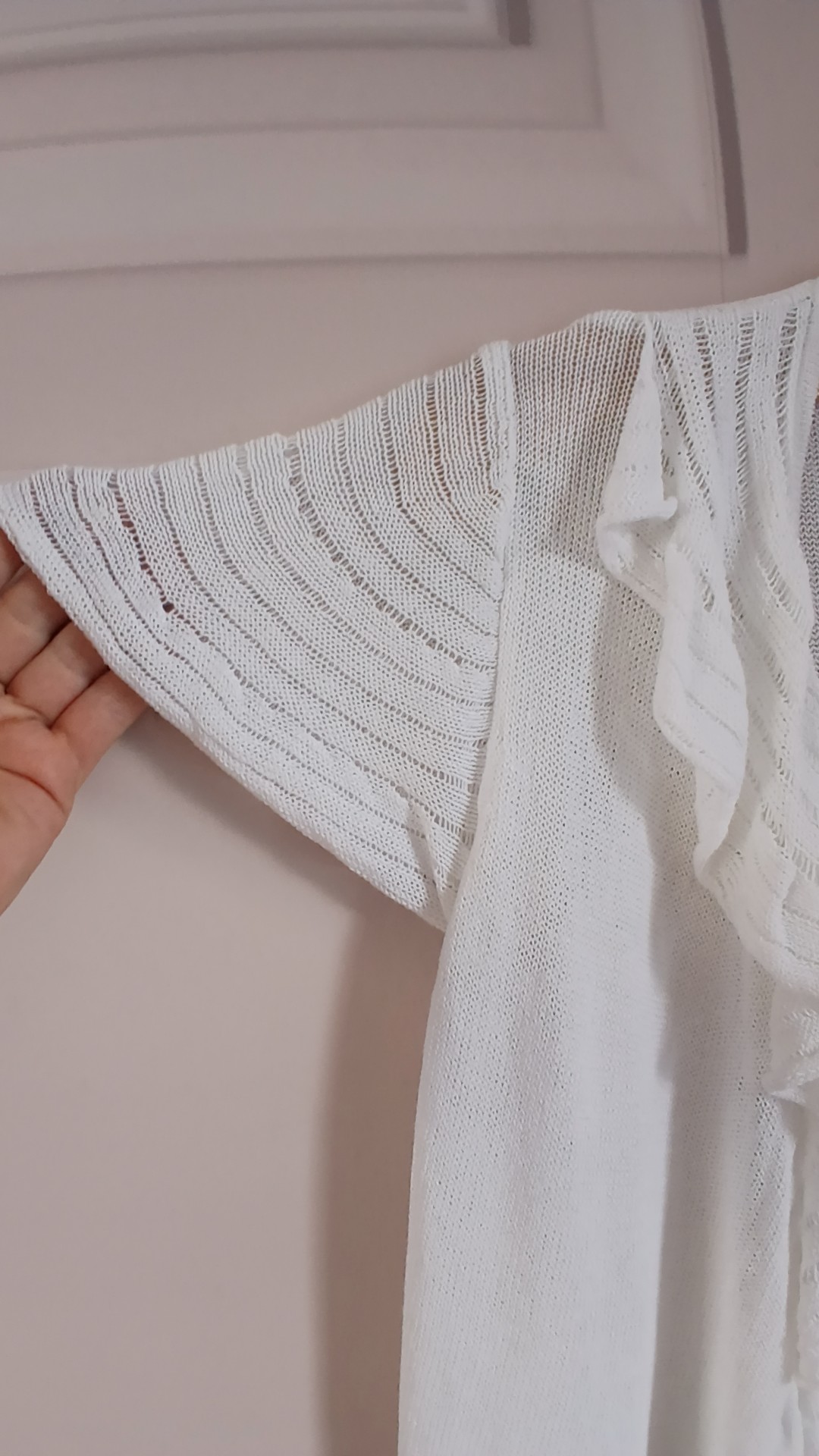 Marks & Spencer White Open Front Ruffle Knitted Cardigan Size 14UK 14 image 2