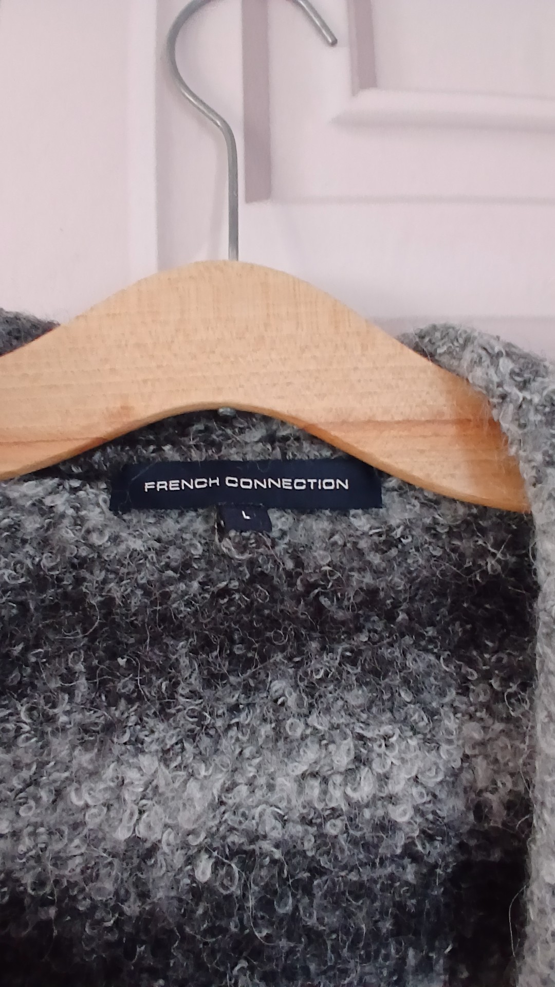 French Connection Women's Black & Grey Striped Hooded Cardigan Large Wool Blend image 2