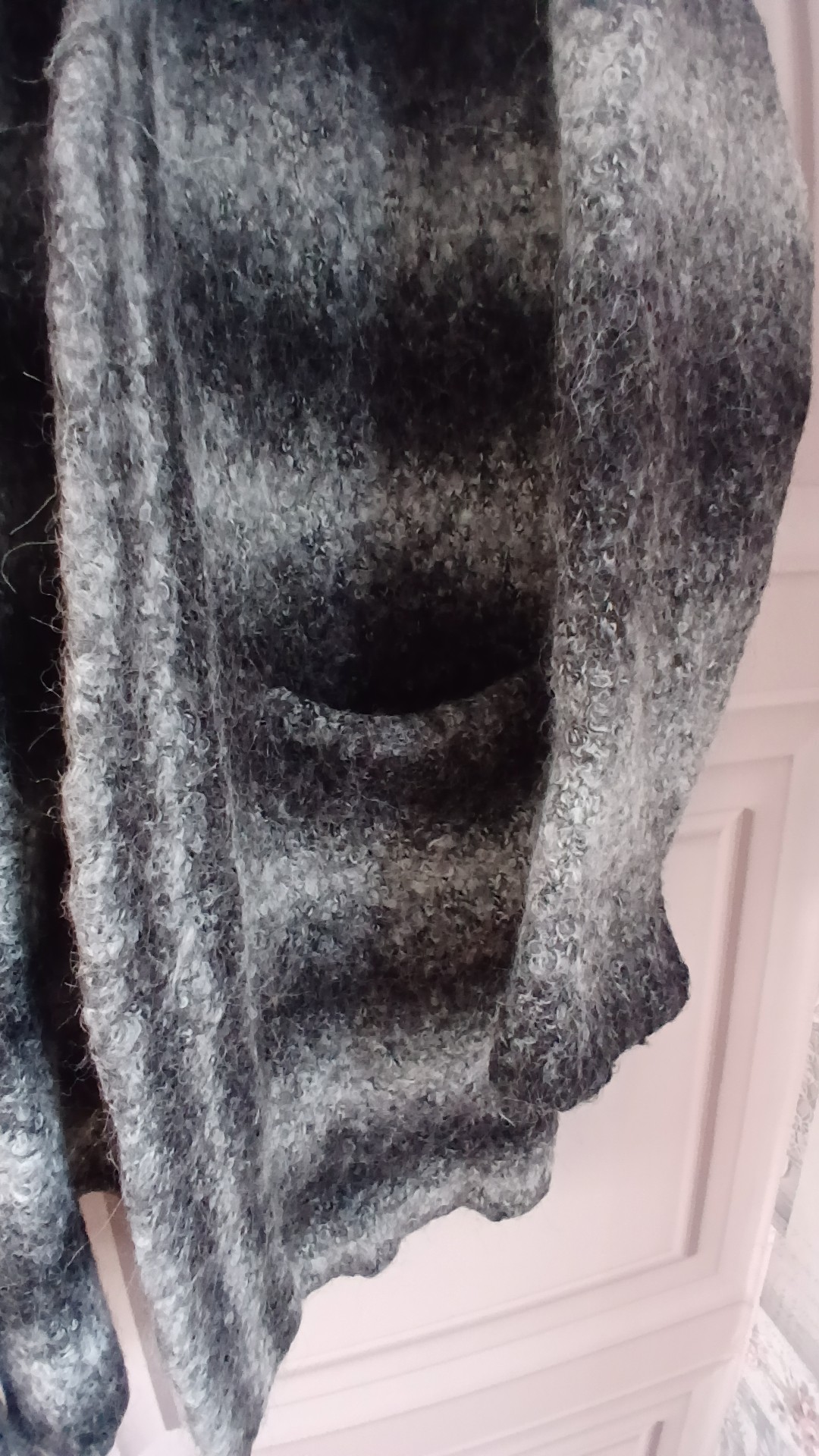 French Connection Women's Black & Grey Striped Hooded Cardigan Large Wool Blend image 4