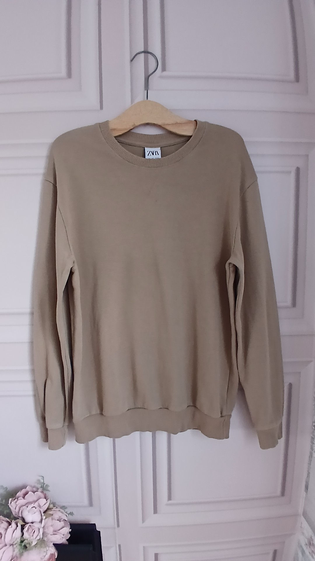 Zara Beige Crew Neck Sweatshirt Large Made in Portugal Eur L
