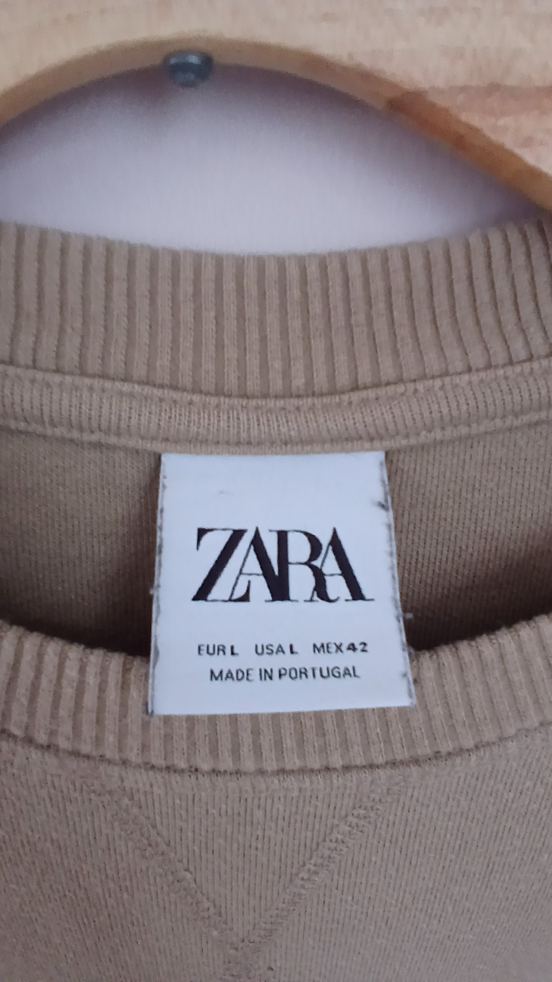 Zara Beige Crew Neck Sweatshirt Large Made in Portugal Eur L image 2