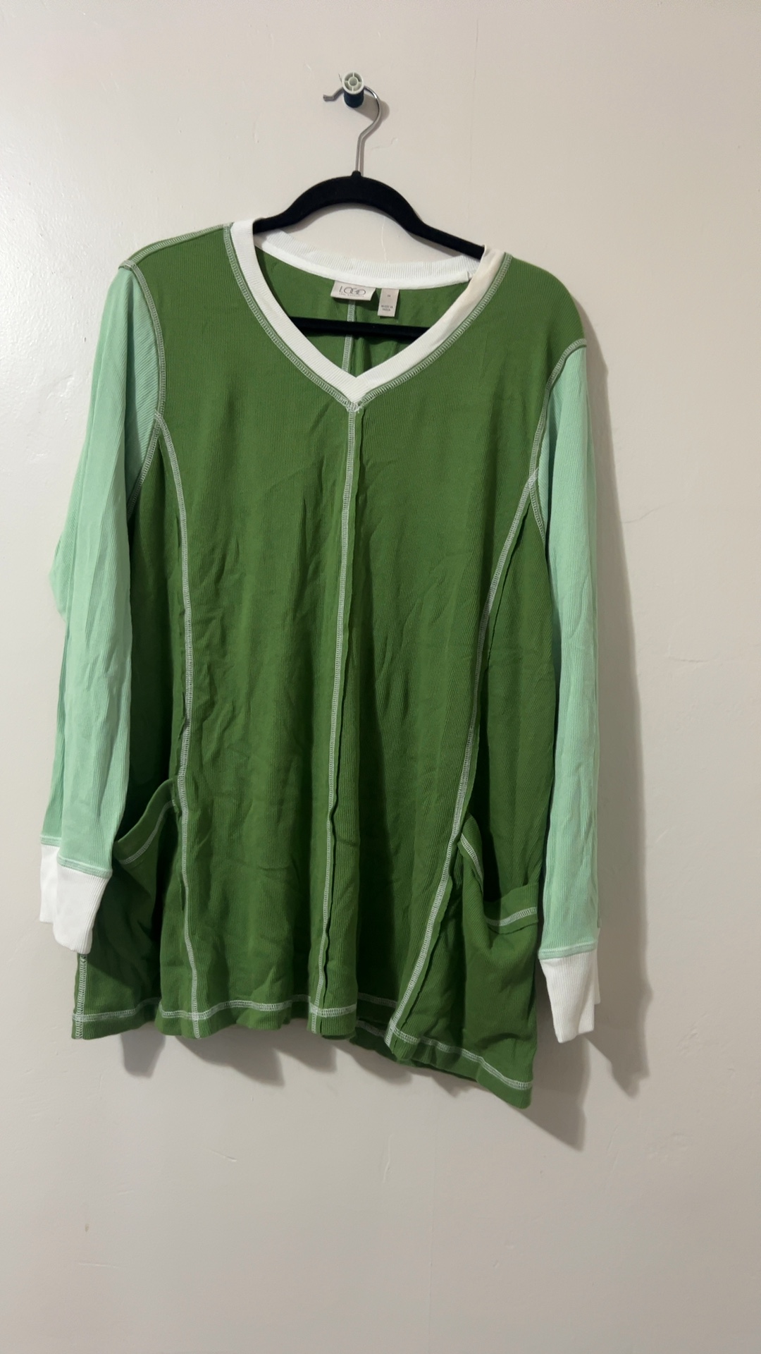 Logo Lori Goldstein Women Green & Light Green Long Sleeve Top Medium