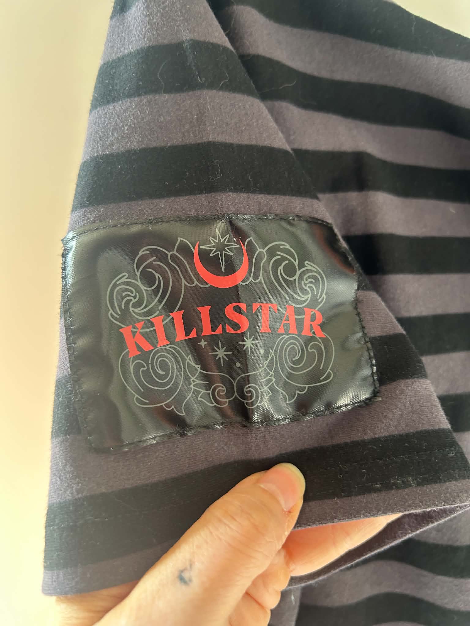 Killstar Black & Grey Striped Fangs Are Fangtastic T-Shirt sIZE XL image 2