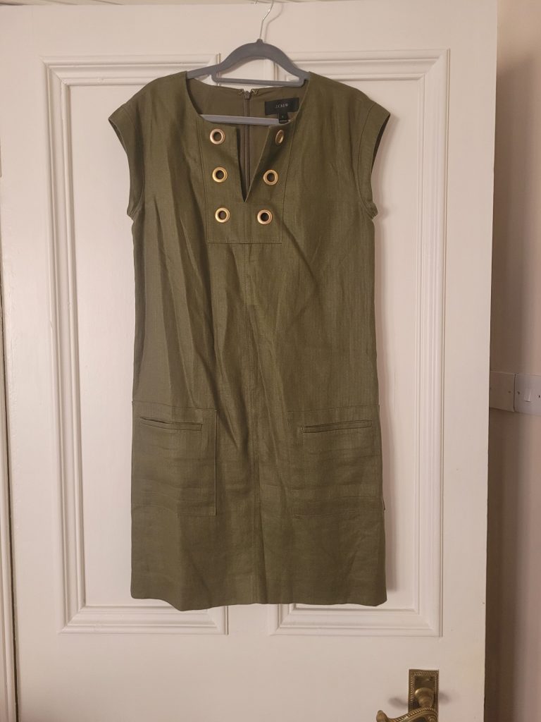 J.Crew Green Linen Shift Dress Size 2 Metal Eyelets