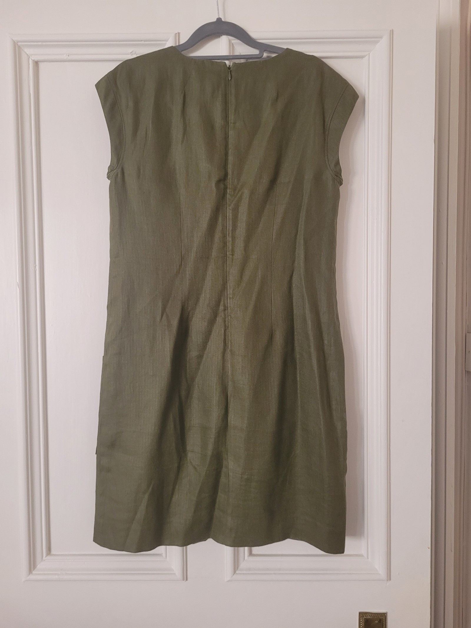 J.Crew Green Linen Shift Dress Size 2 Metal Eyelets image 2