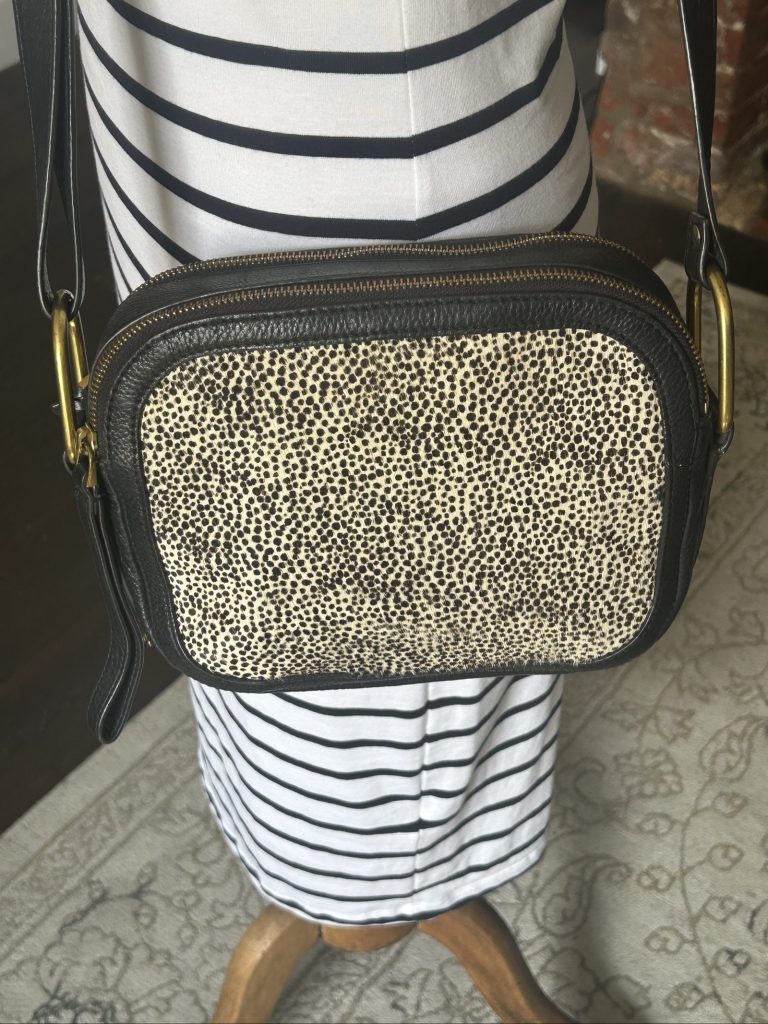 Fossil Black & White Leather Crossbody Bag Small Speckled